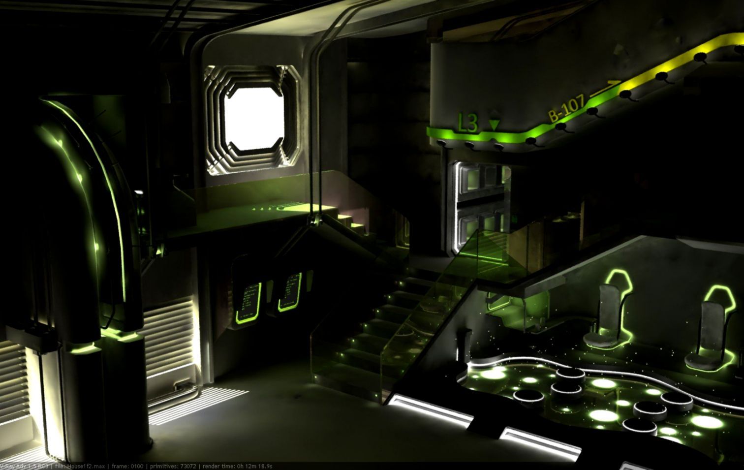 Laboratorio fantascientifico verde neon, 1512x955 HD, Desktop