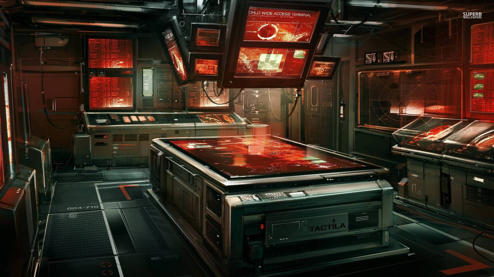 Laboratorio futuristico rosso e nero, 1600x900 900p, Laptop