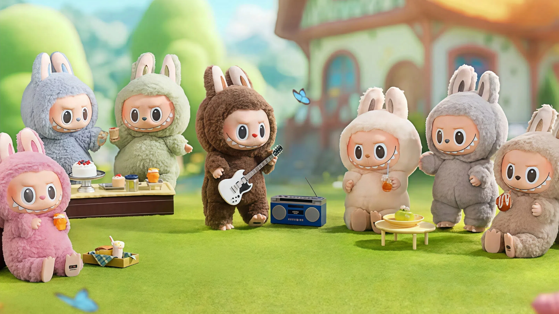 Personaggi Labubu con chitarra e radio, 1920x1080 1080p, PC Desktop