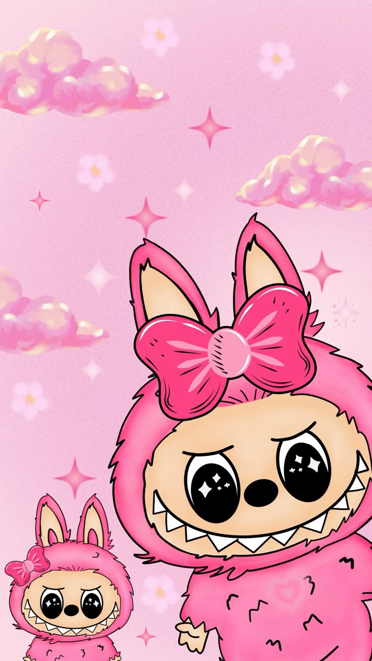 Labubu rosa con fiocco, 736x1308 Verticale, Mobile