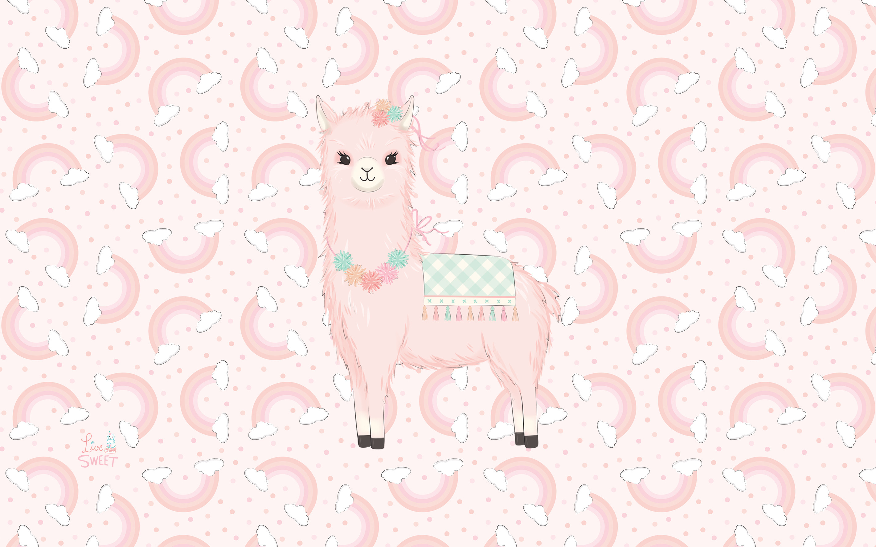 Lama rosa cartone animato, 2842x1777 WQXGA, Desktop