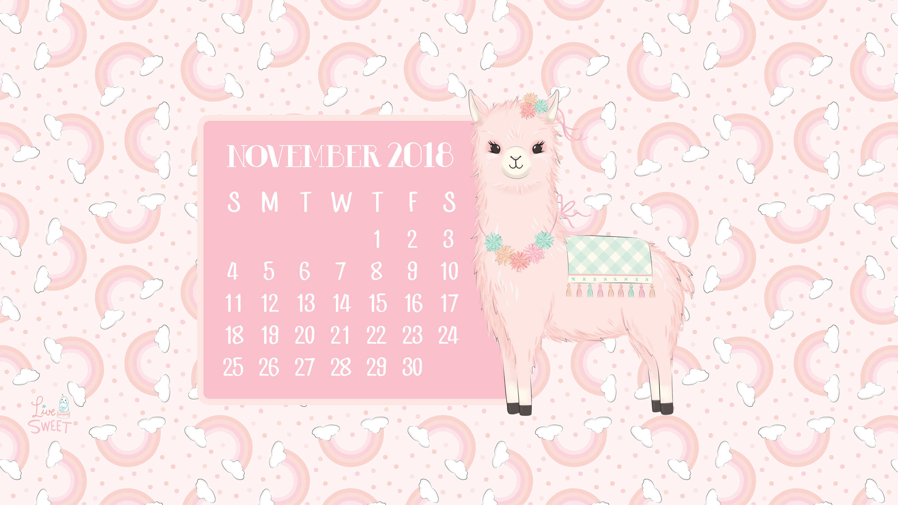 Lama rosa calendario novembre, 2992x1683 2K+, PC