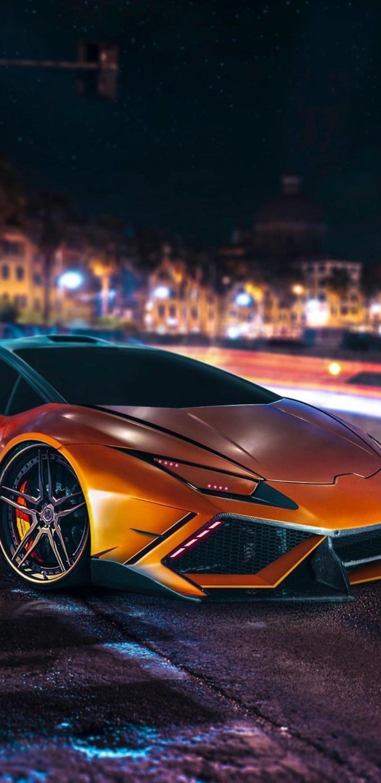 Lamborghini Huracan arancione notte, 1440x2960 Full HD Verticale, Galaxy A