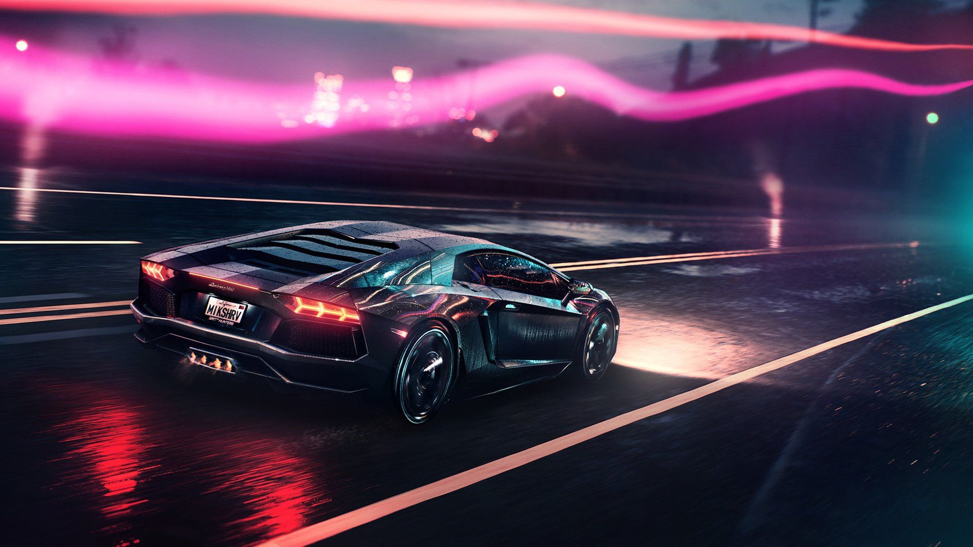 Lamborghini nera su strada notturna, 1920x1080 Full HD, PC Desktop