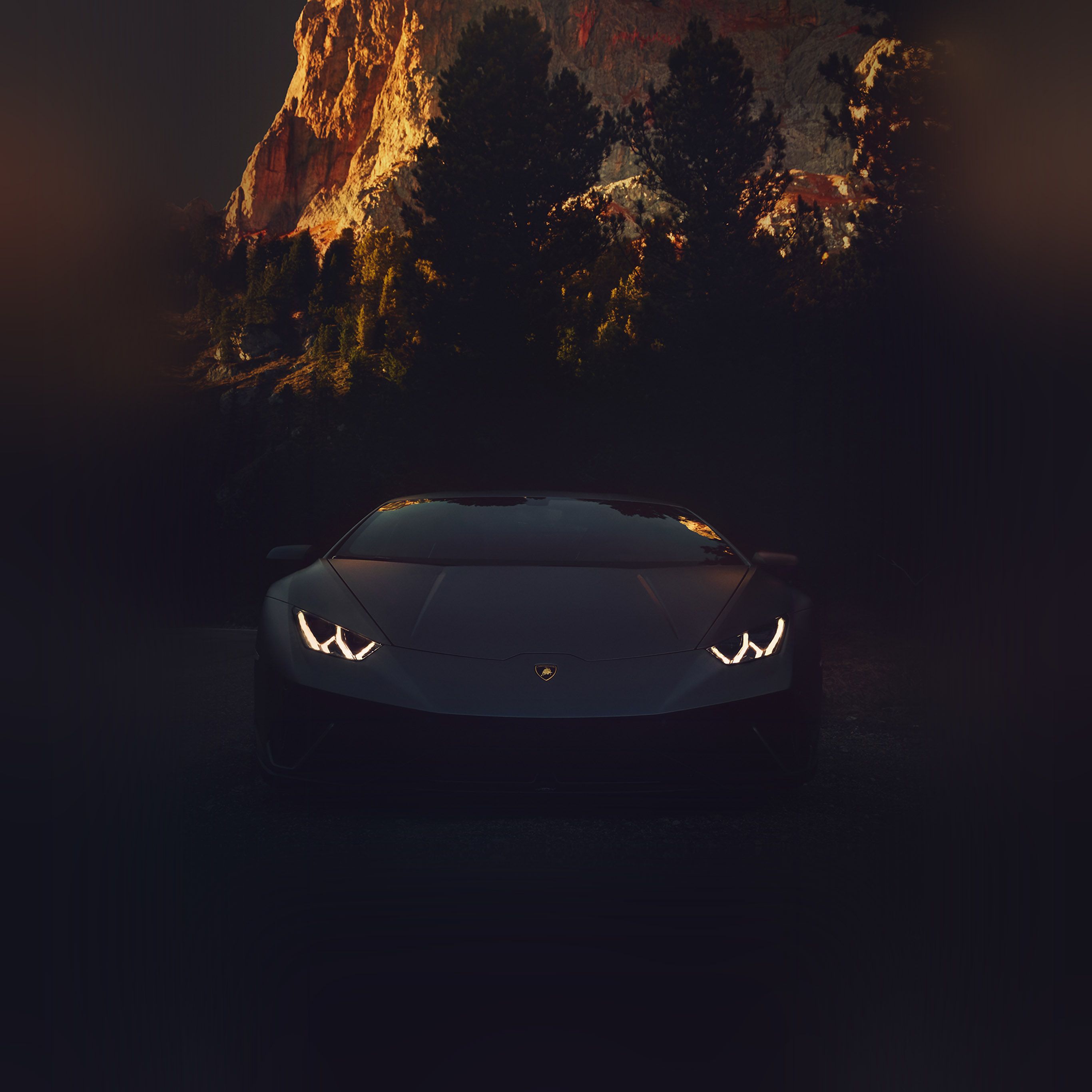 Lamborghini nera montagna notte, 2732x2732 2K, Desktop