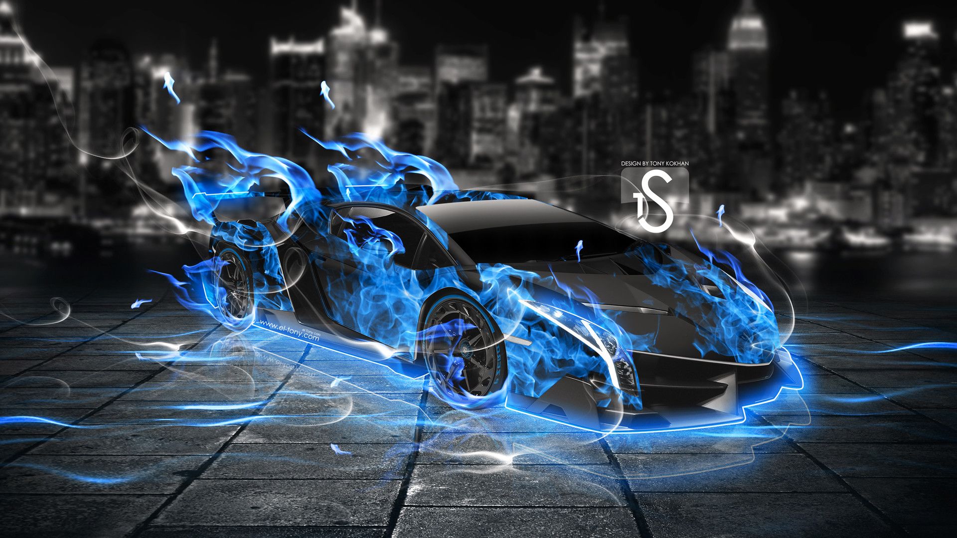 Auto fiamme blu citta arte, 1920x1080 1080p, PC Desktop