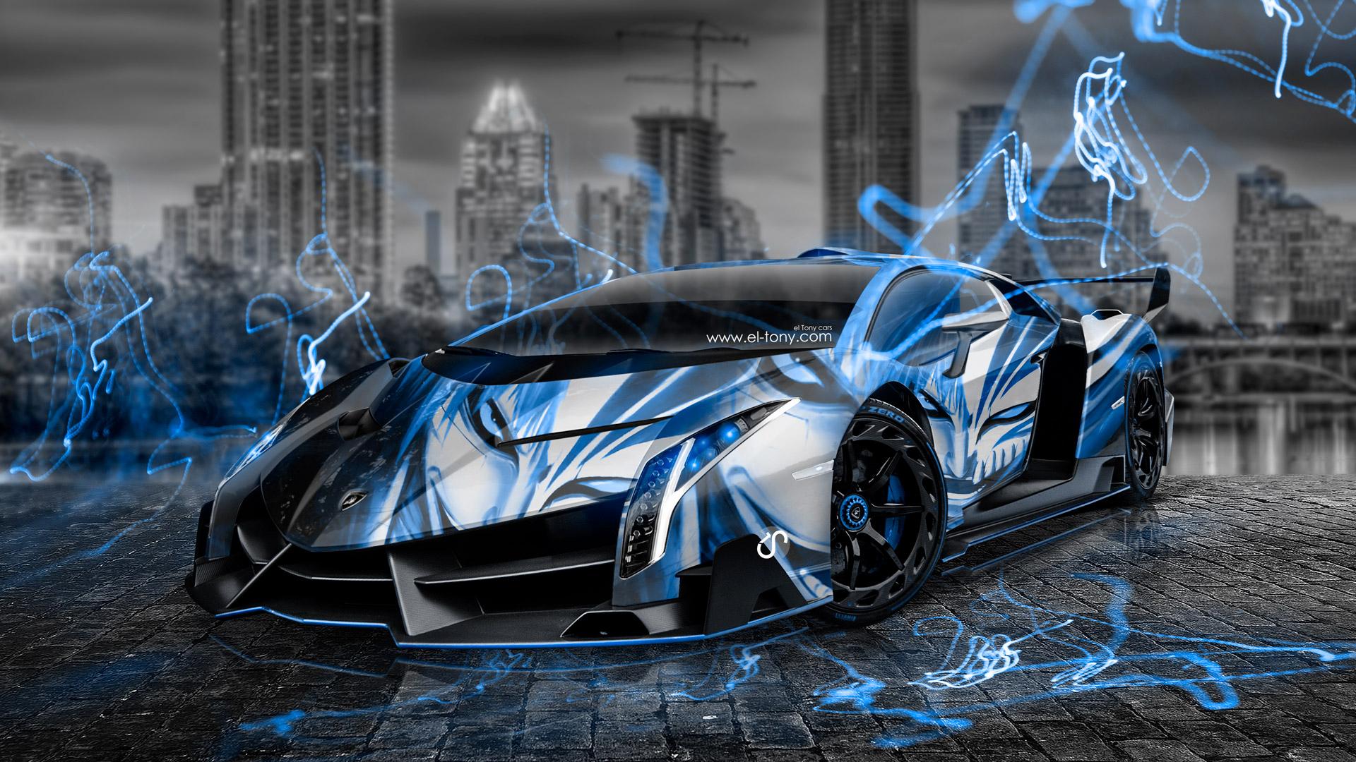Lamborghini Veneno blu elettrico citta, 1920x1080 Full HD, Desktop