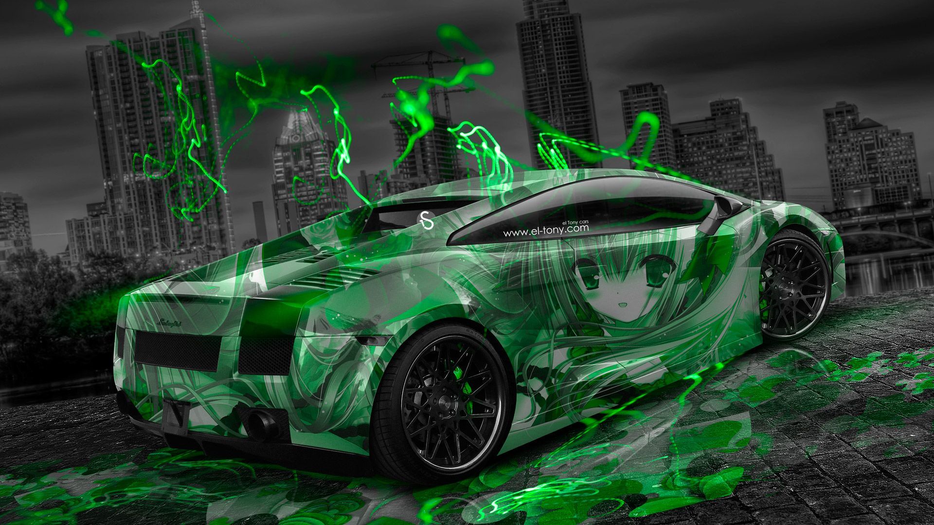 Lamborghini Gallardo verde fuoco citta, 1920x1080 Full HD 1080p, Desktop