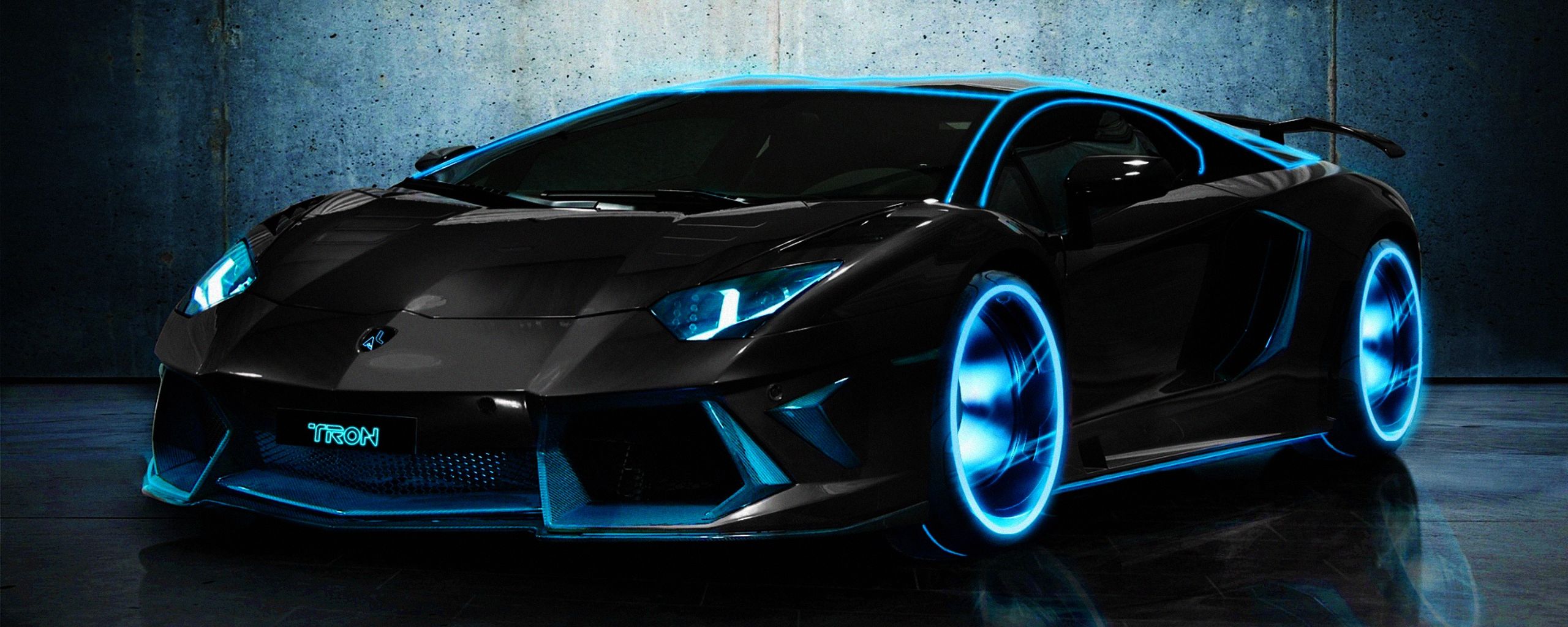 Lamborghini Aventador nera cerchi neon, 2560x1024 21:9, Ultrawide