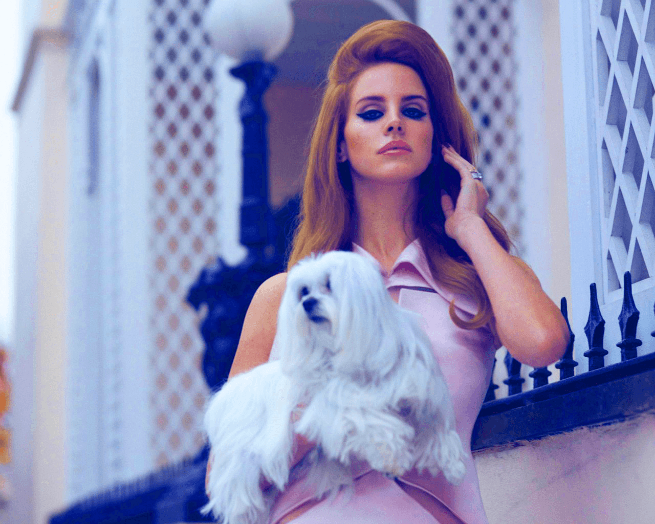 Lana Del Rey con cane bianco, 1280x1024 HD, Desktop