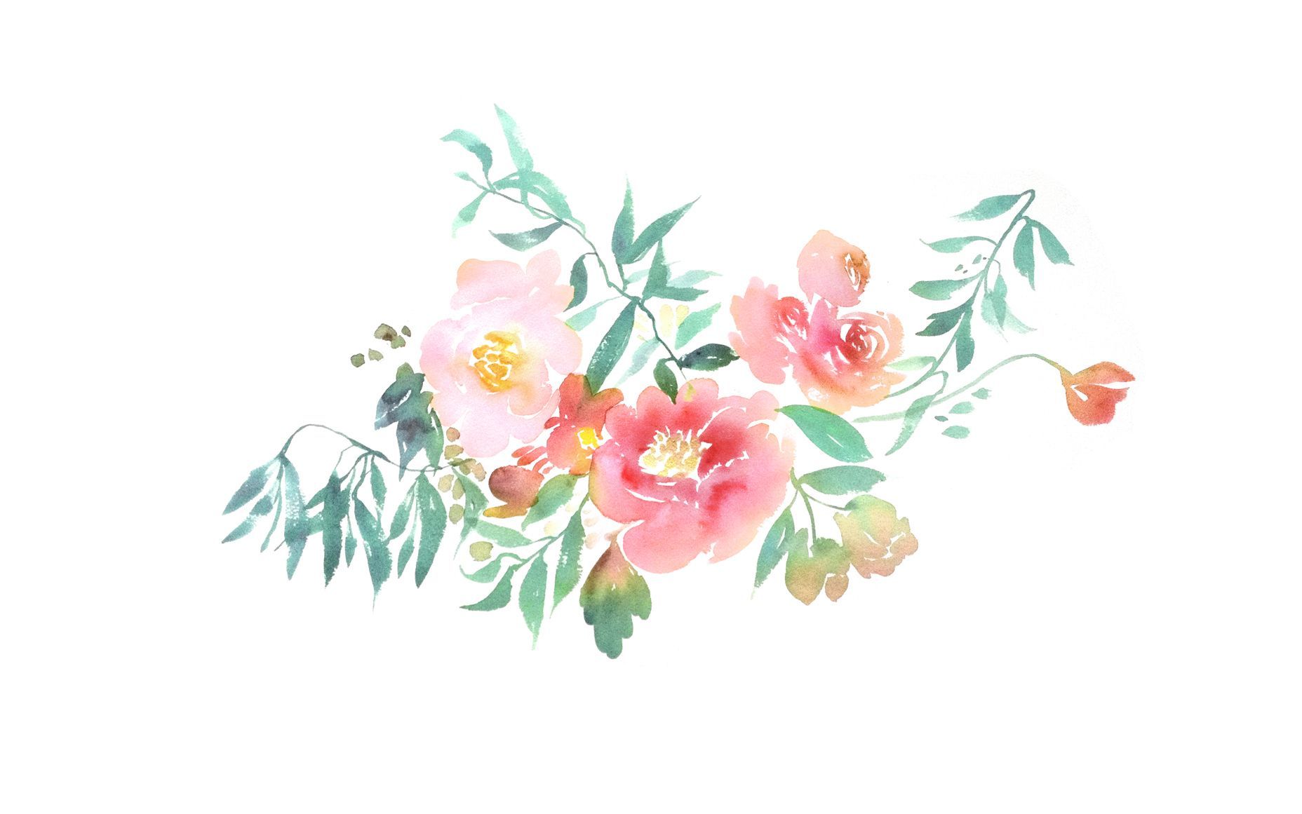 Fiori acquerello rosa e verde, 1856x1161 900p, Ultrabook