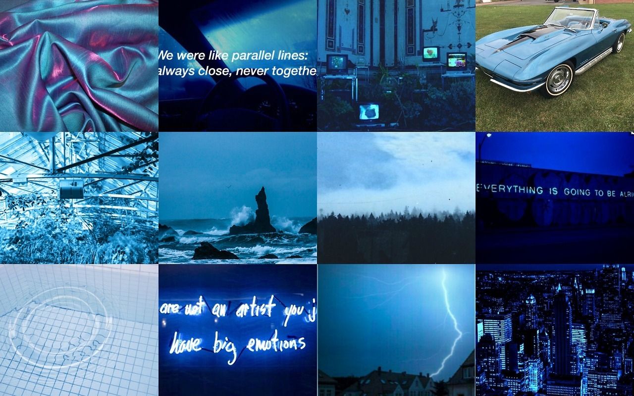 Collage estetico blu con testi, 1280x800 720p, ROG Asus Laptop