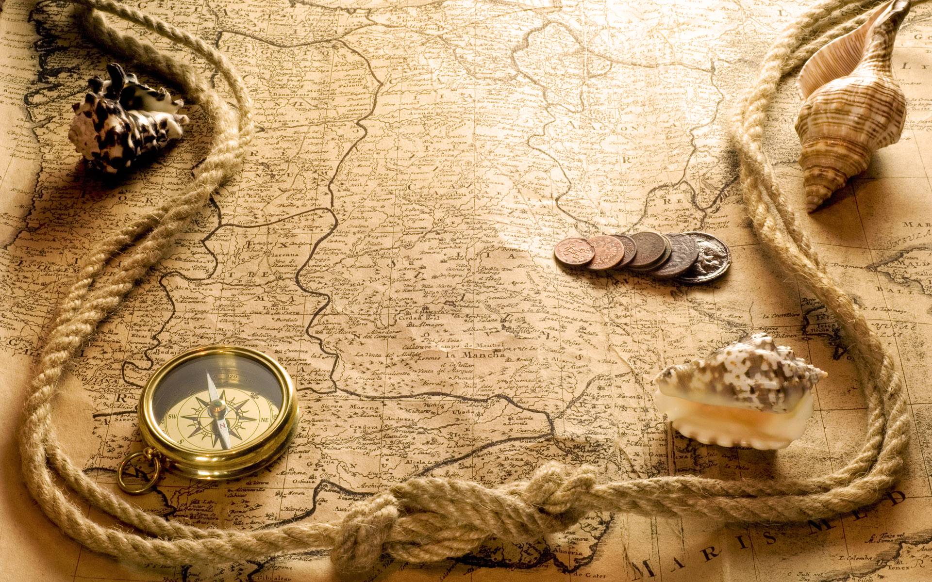 Mappa antica bussola conchiglie, 1920x1200 Full HD+, MacBook Pro