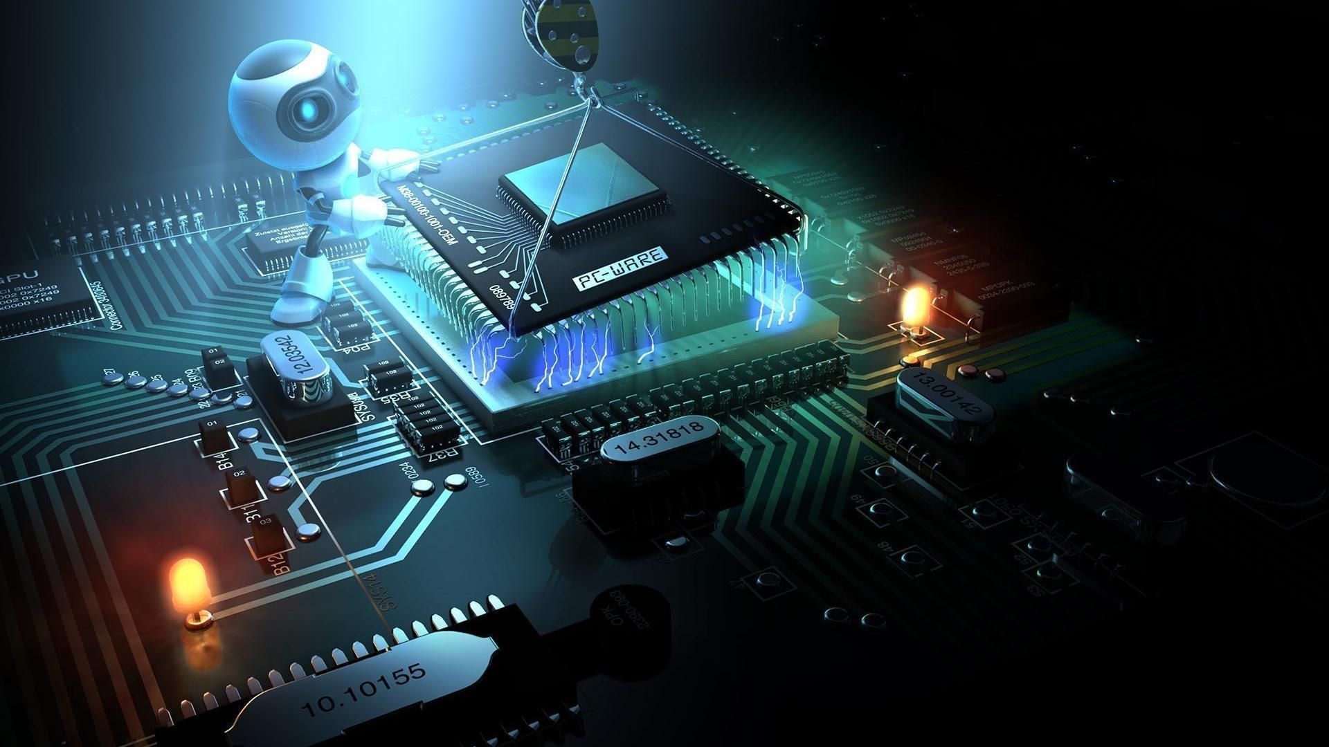 Robot installa processore su circuito, 1920x1080 Full HD, Notebook