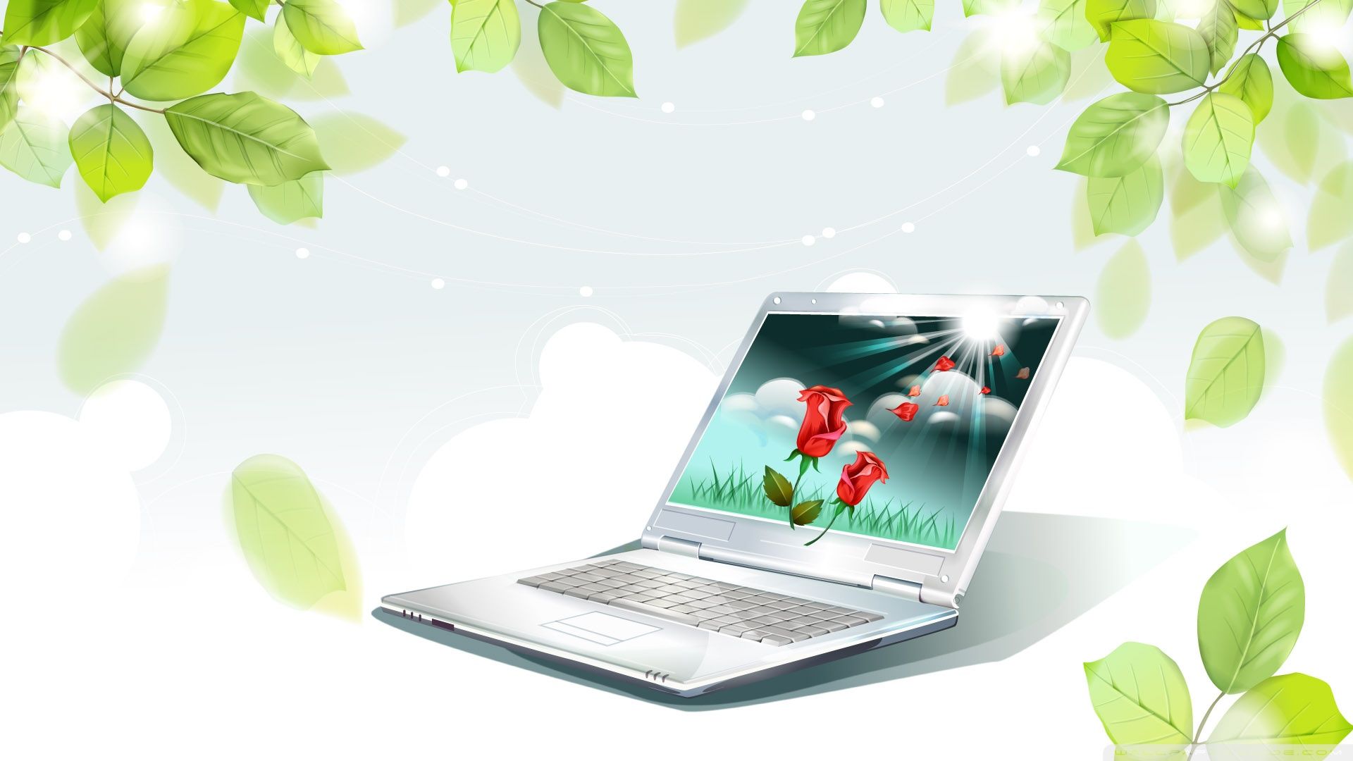 Laptop con foglie verdi, 1920x1080 Full HD, Laptop