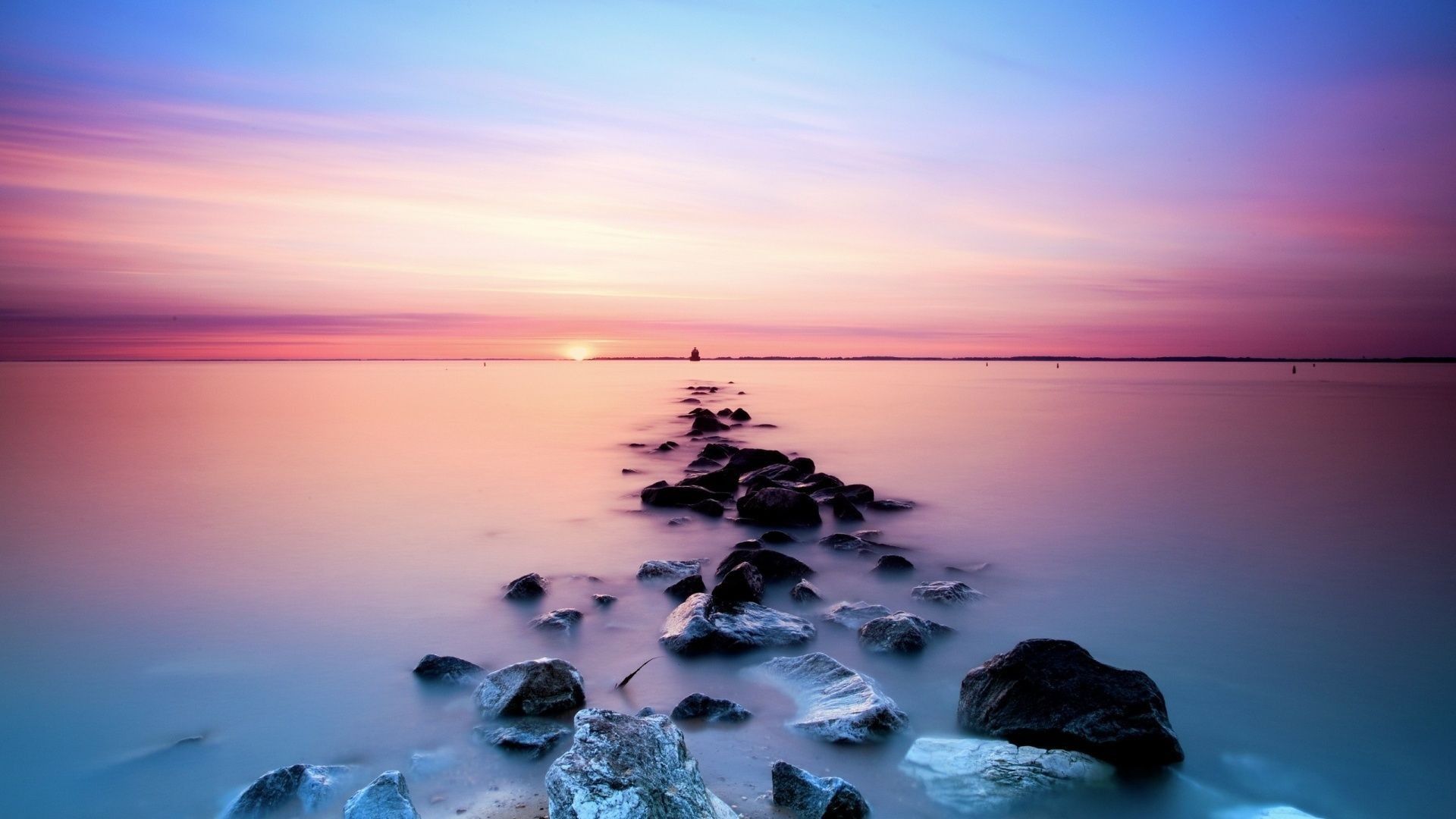 Tramonto viola su mare calmo, 1920x1080 Full HD, ROG Asus Laptop