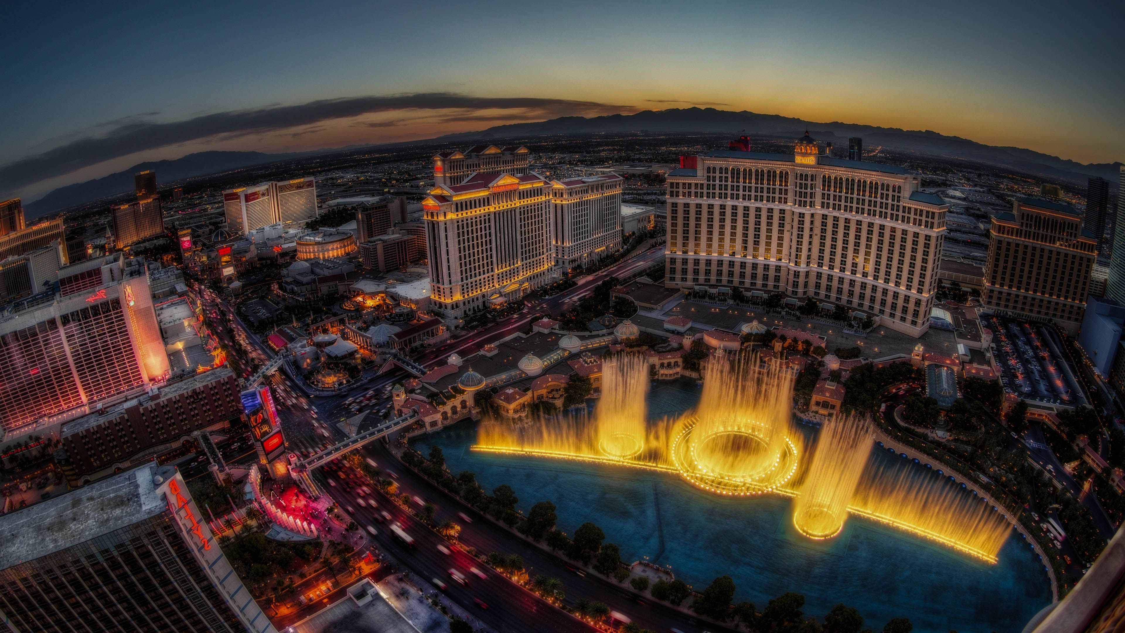 Bellagio fontane Las Vegas notte, 3840x2160 4K Ultra HD, Monitor 4K