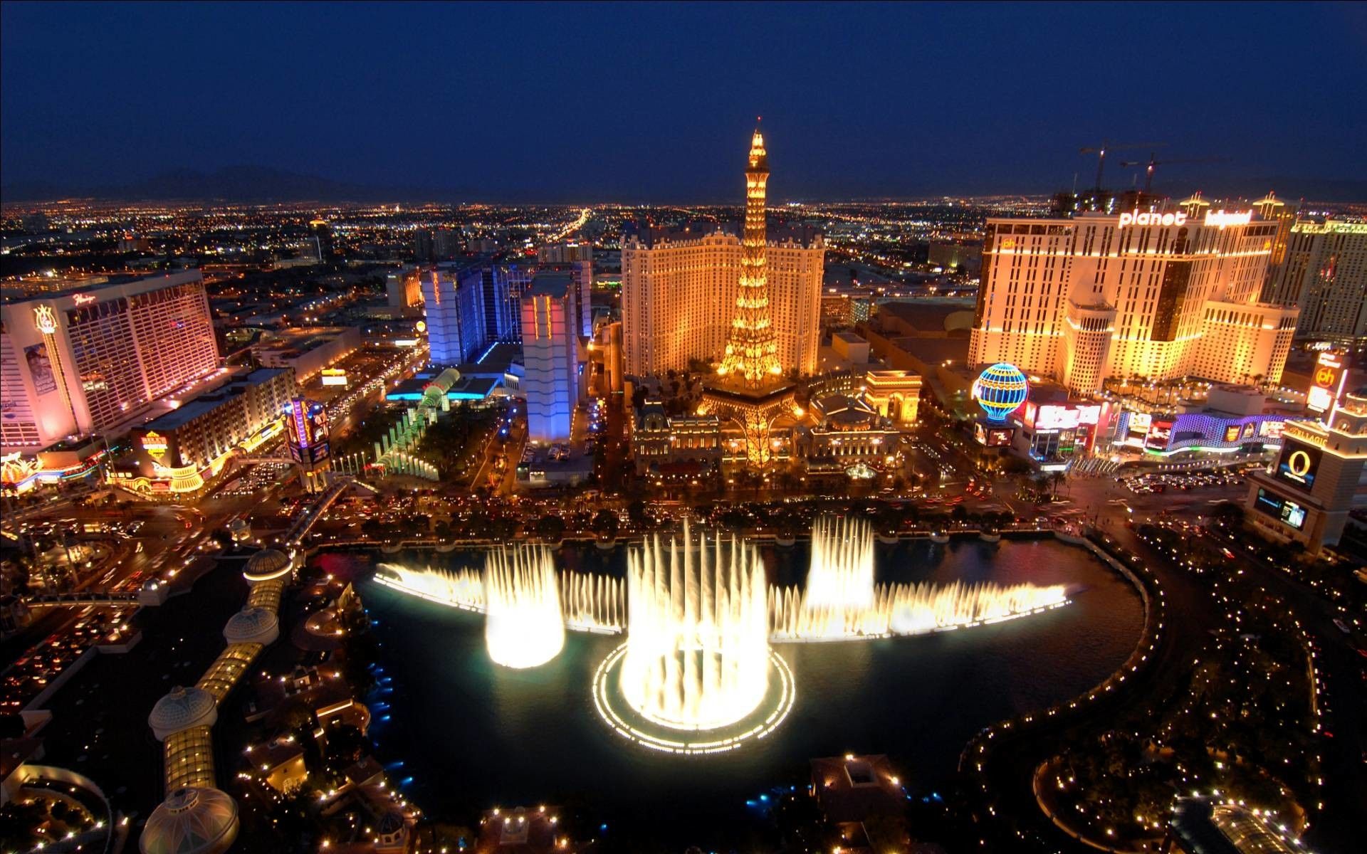 Las Vegas skyline notturno fontane, casino, 1920x1200 Full HD+, Laptop