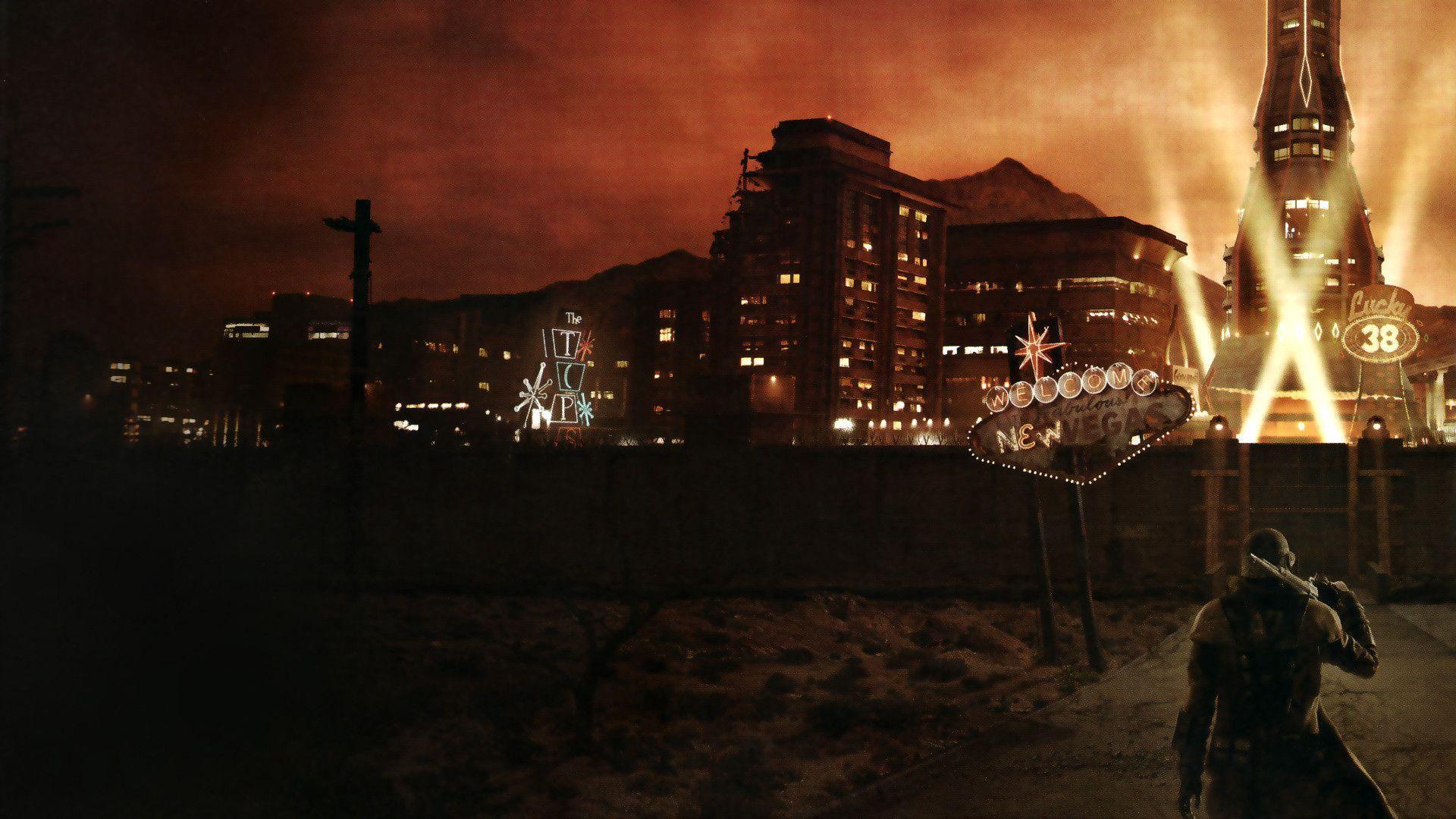 Fallout New Vegas città notturna, RPG, 1920x1080 Full HD, Desktop