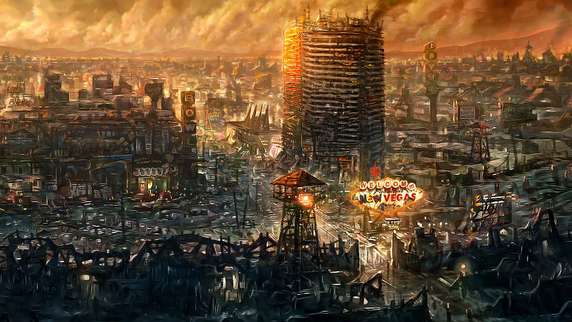 Fallout New Vegas città distrutta, post-apocalittico, 1920x1080 Full HD 1080p, PC