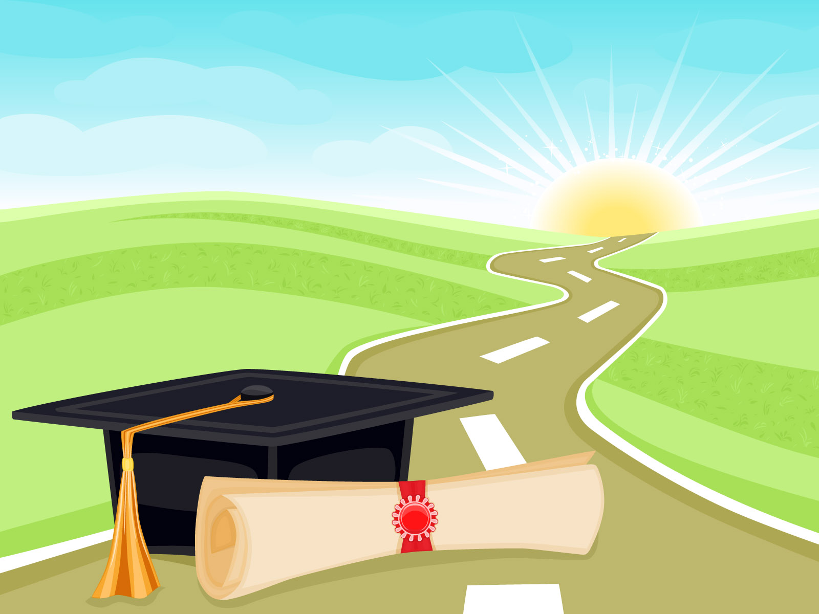 Tocco laurea e diploma su strada, 1600x1200 HD Ready, Laptop