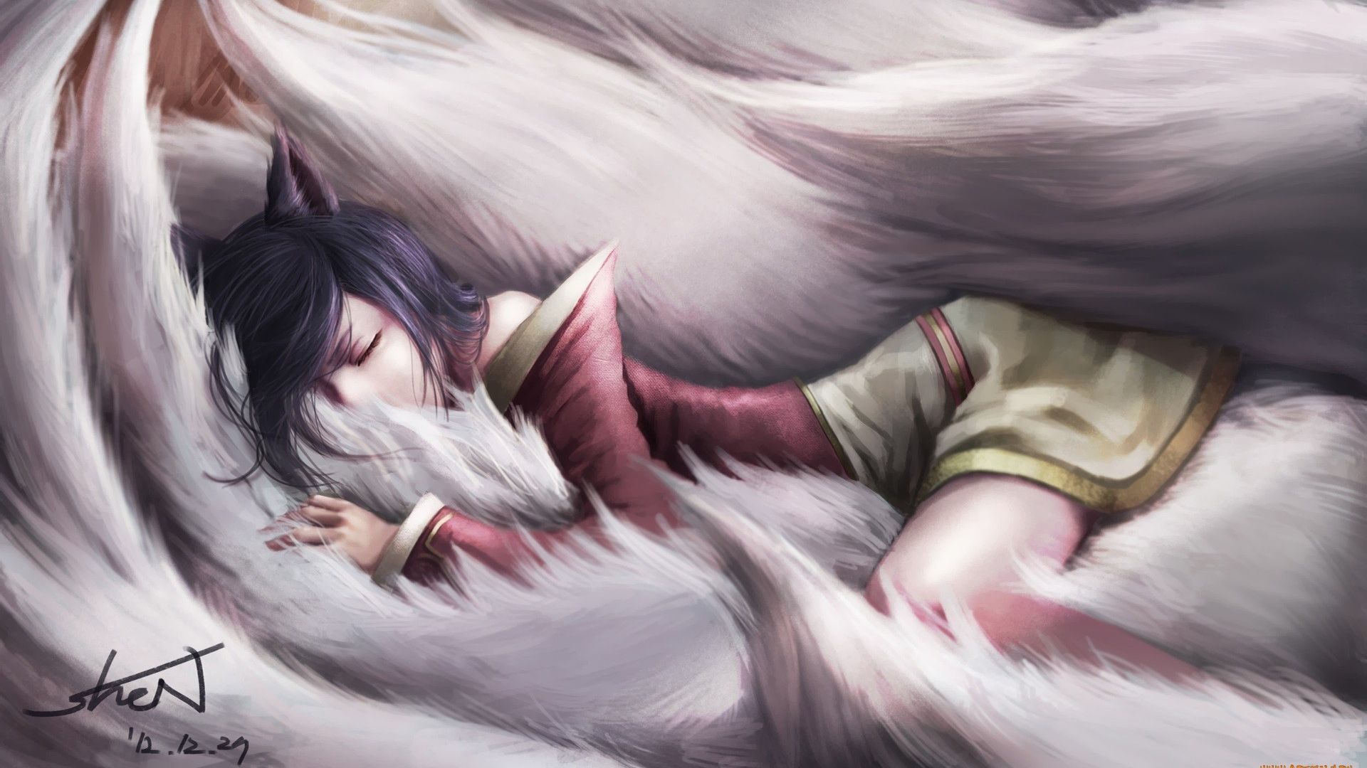 Ahri dormiente code bianche, 1920x1080 1080p, PC