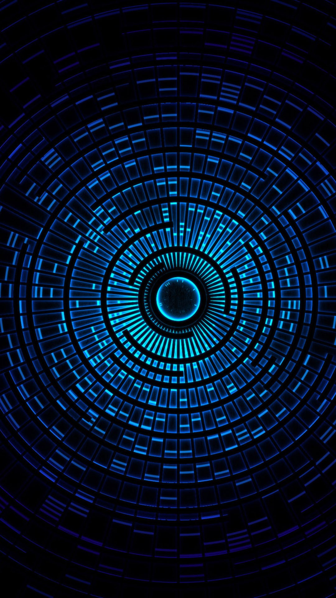 Cerchi concentrici luminosi blu, 1080x1920 Full HD Verticale, iPhone
