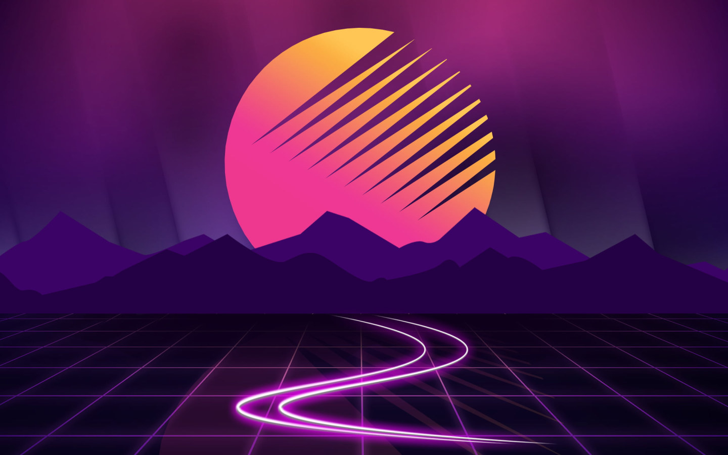 Sole retrowave con strada neon, 1440x900 720p, Laptop