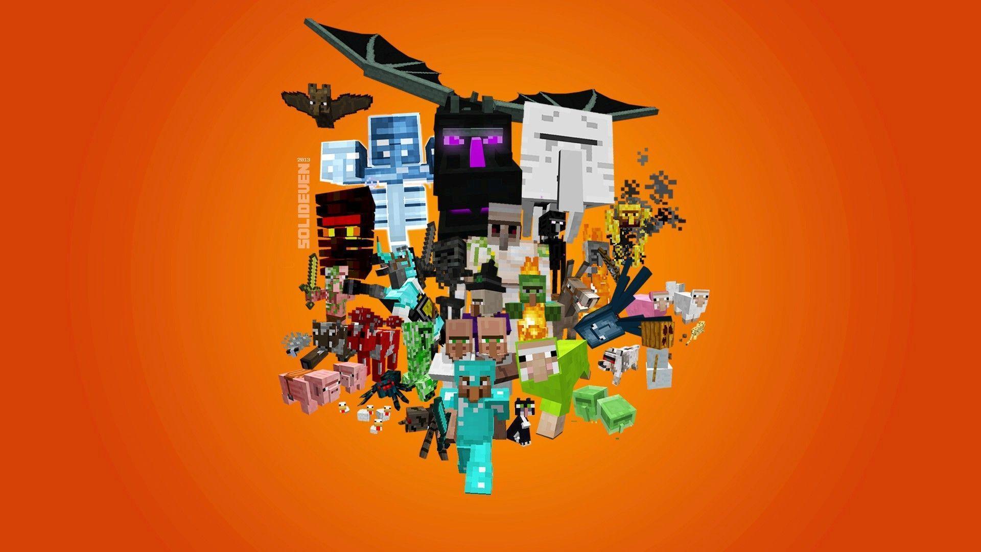 Personaggi Minecraft sfondo arancione, 1920x1080 1080p, PC Desktop