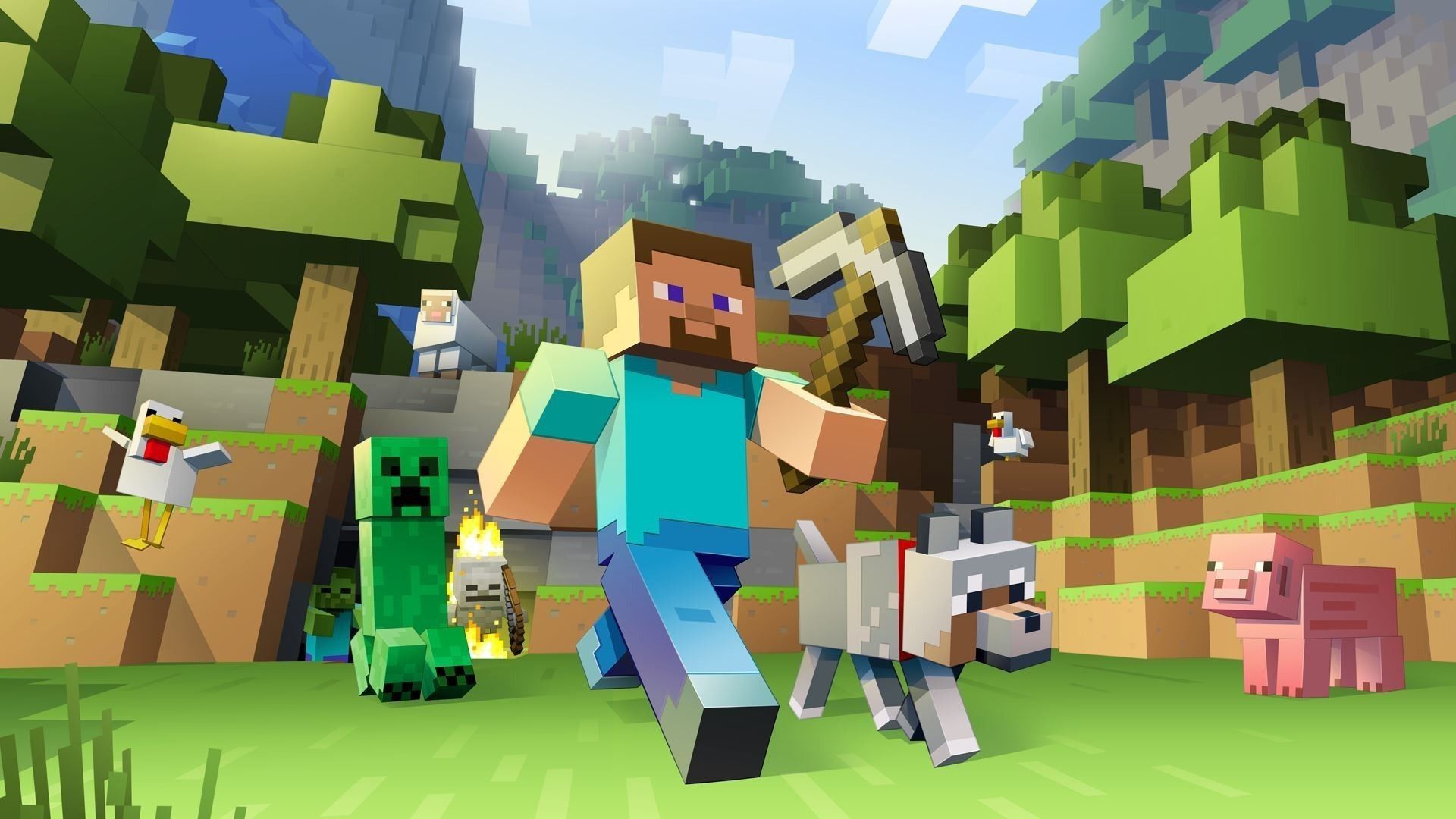 Personaggi Minecraft in stile LEGO, costruzioni, 1920x1080 Full HD, PC