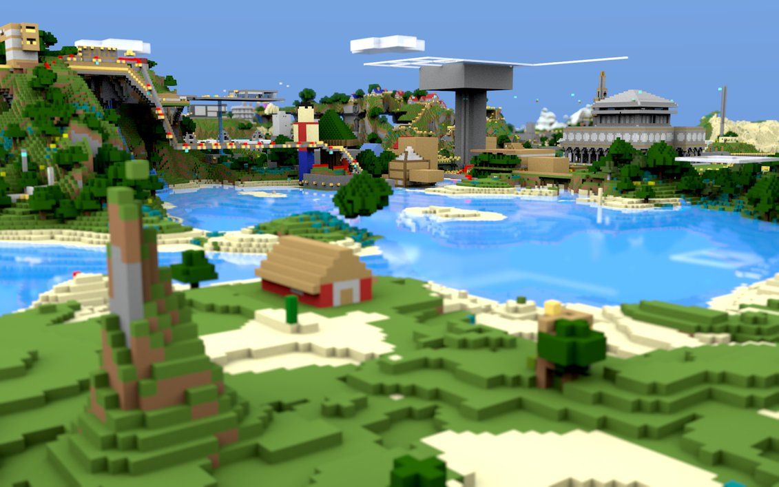 Villaggio LEGO Minecraft con lago, 1131x707 HD, PC Desktop