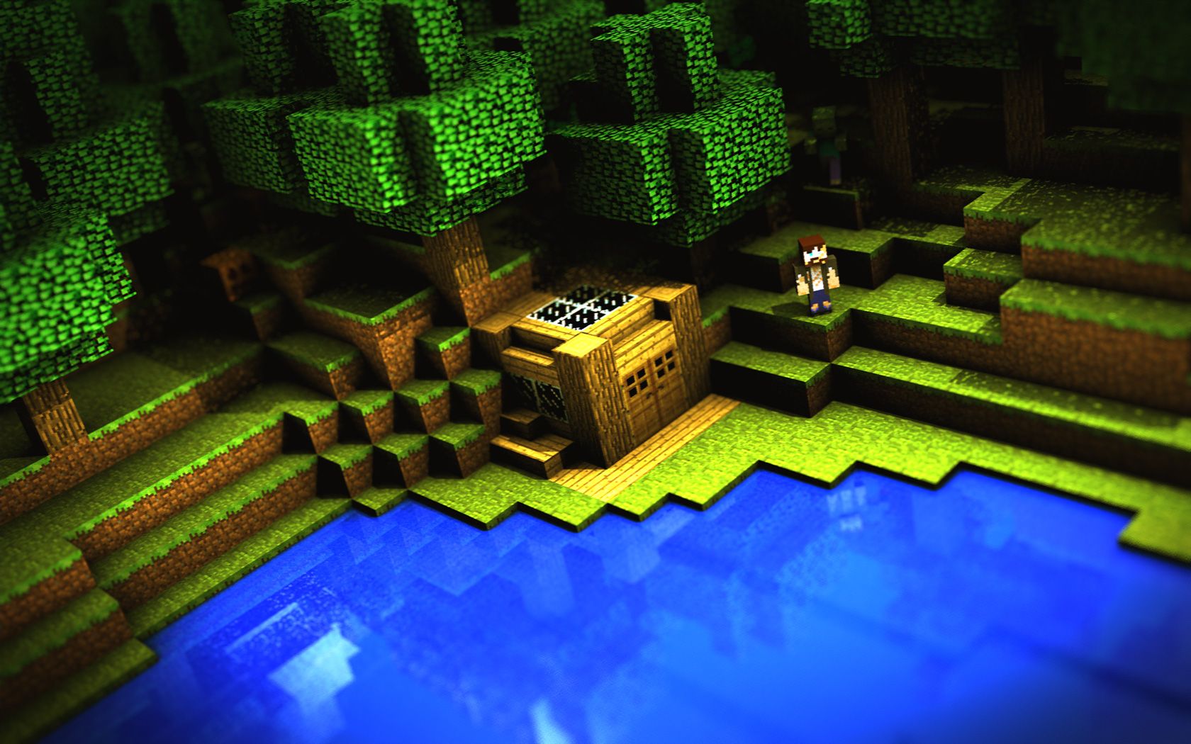 Paesaggio Minecraft con crafting table, 1680x1050 900p, Desktop