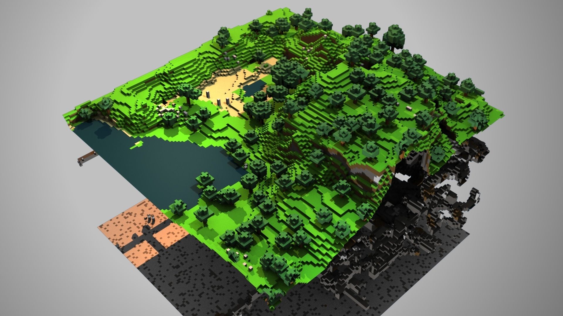 Isola voxel Minecraft con alberi, 1920x1080 Full HD 1080p, PC Desktop