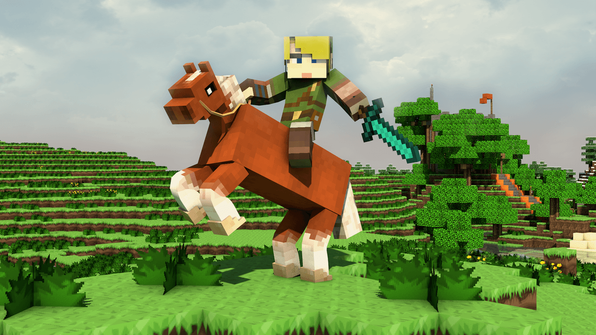 Personaggio Zelda a cavallo Minecraft, Nintendo, 1191x670 HD, Desktop
