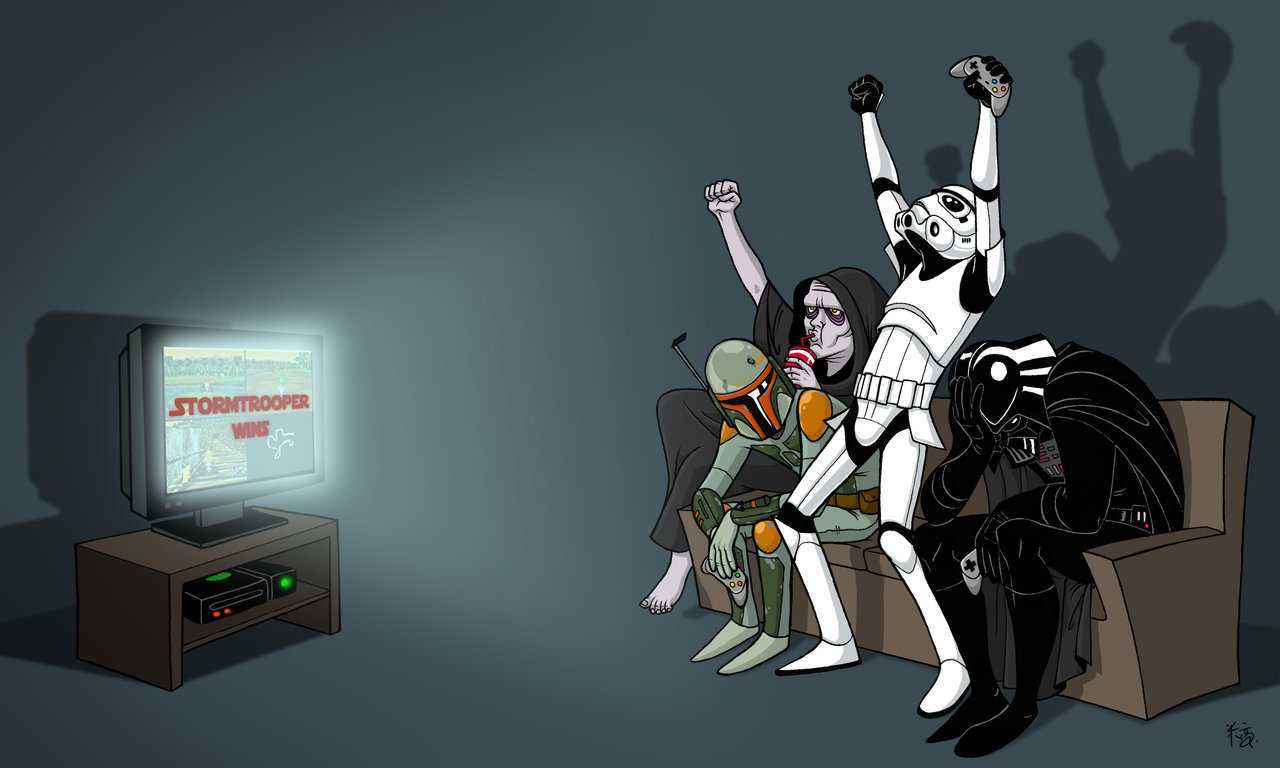 Personaggi Star Wars guardano TV, 1280x768 720p, Laptop