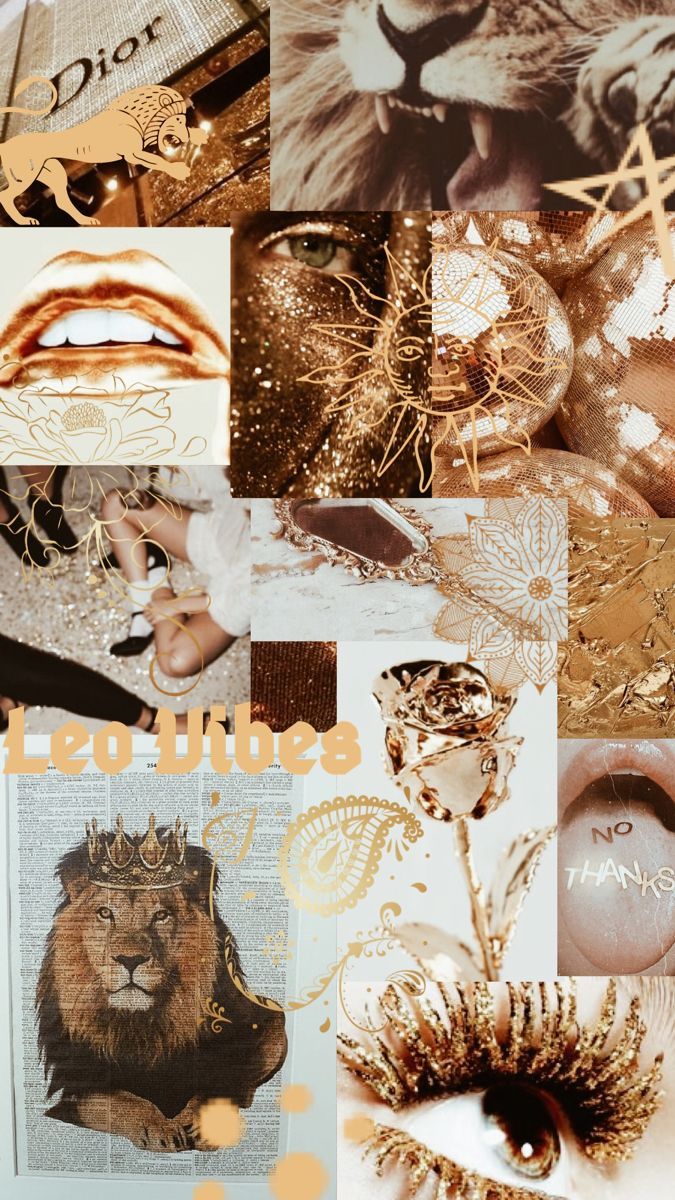 Collage estetico dorato Leone, 675x1200 Verticale, Telefono