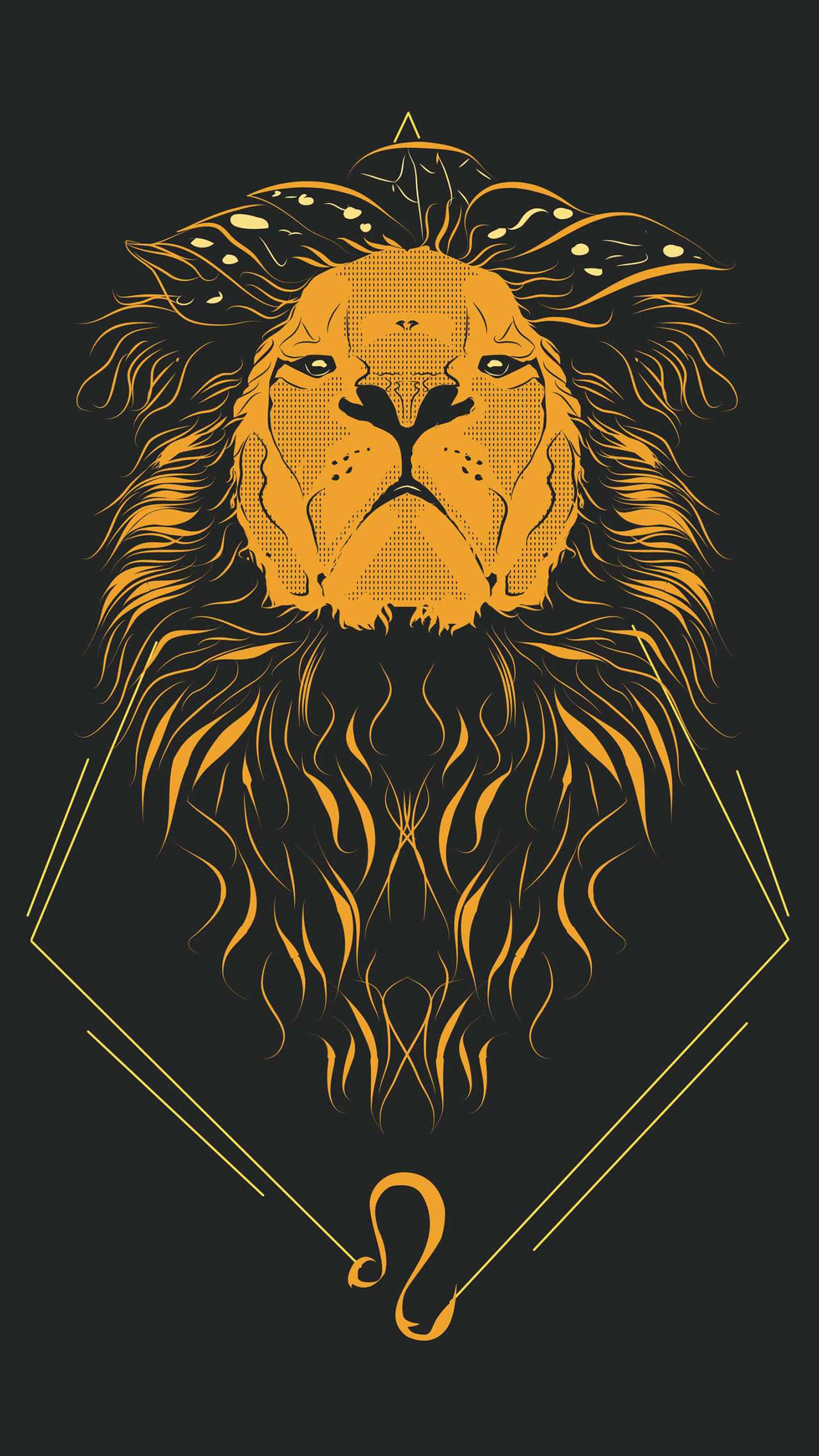 Leone stilizzato criniera arancione, 1440x2560 Verticale, Telefono