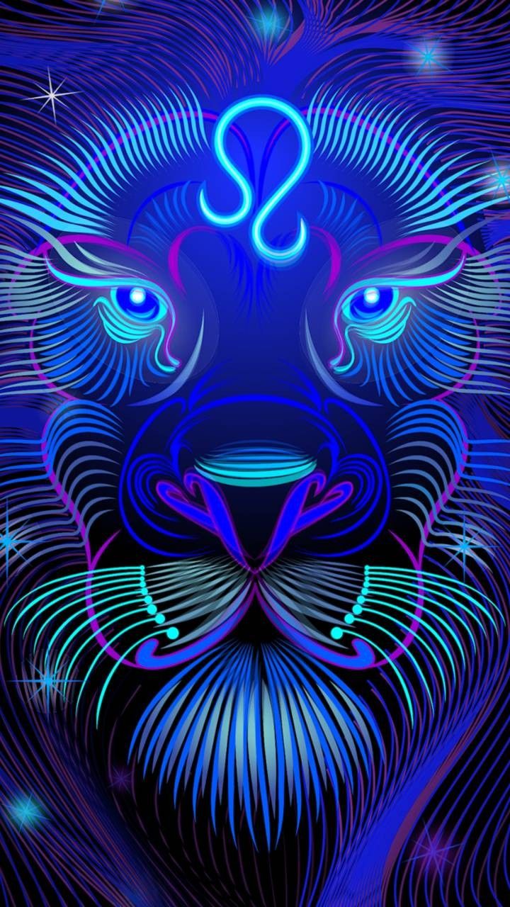 Leone stilizzato neon blu, 720x1280 Verticale, Mobile