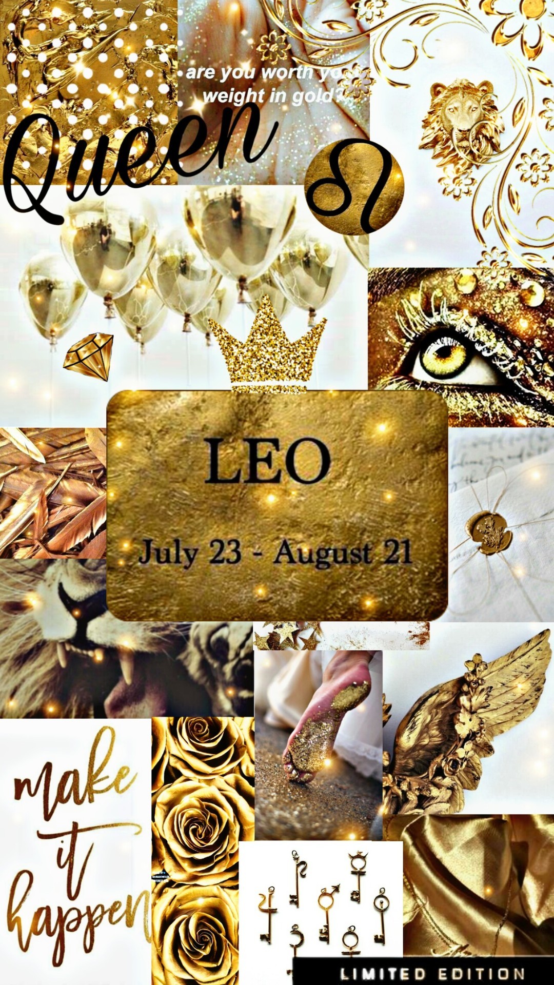 Collage zodiaco Leone dorato, 1080x1920 Verticale, Mobile