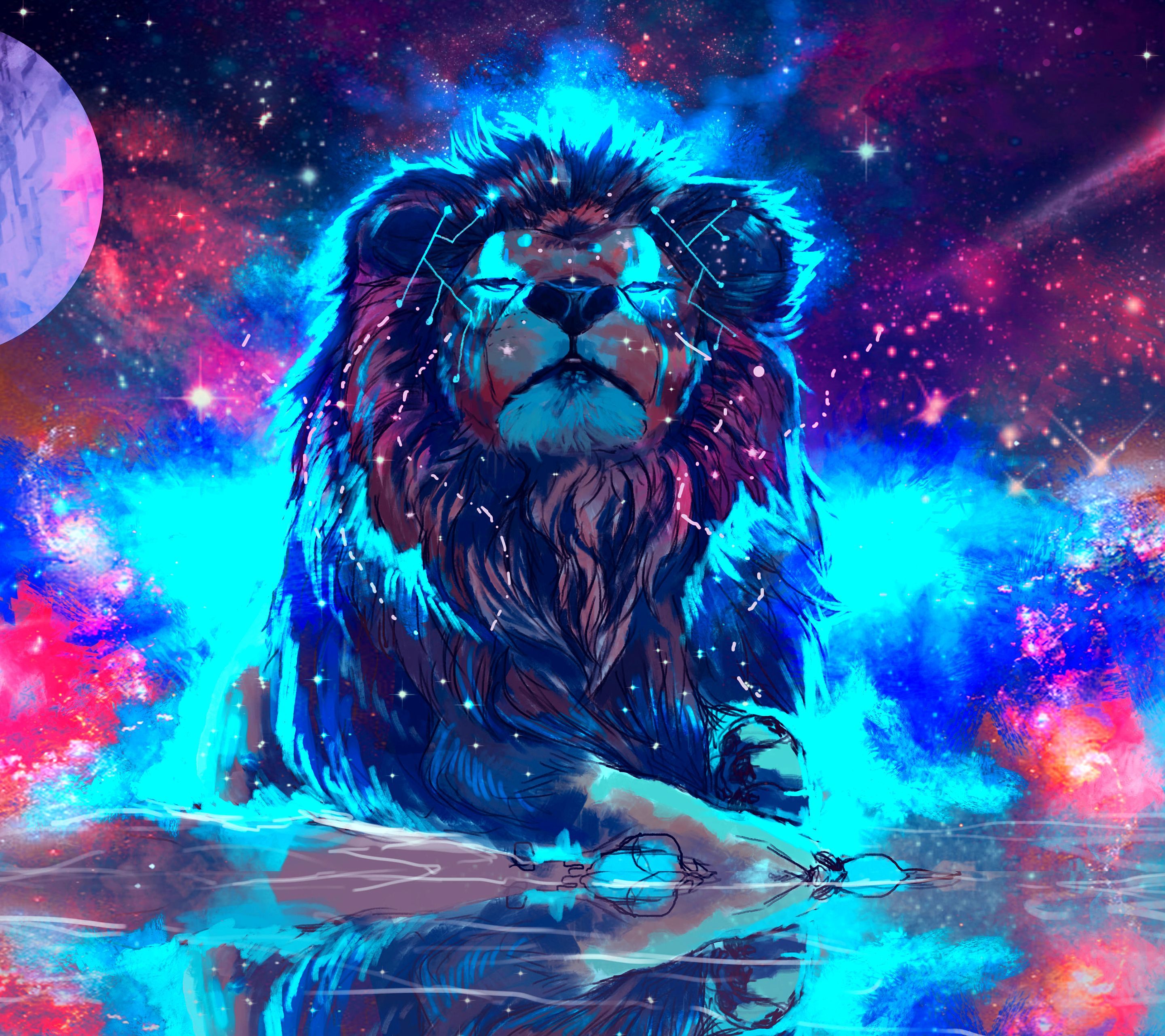 Leone galattico con riflesso acqua, 2880x2560 WQXGA, Monitor Gaming