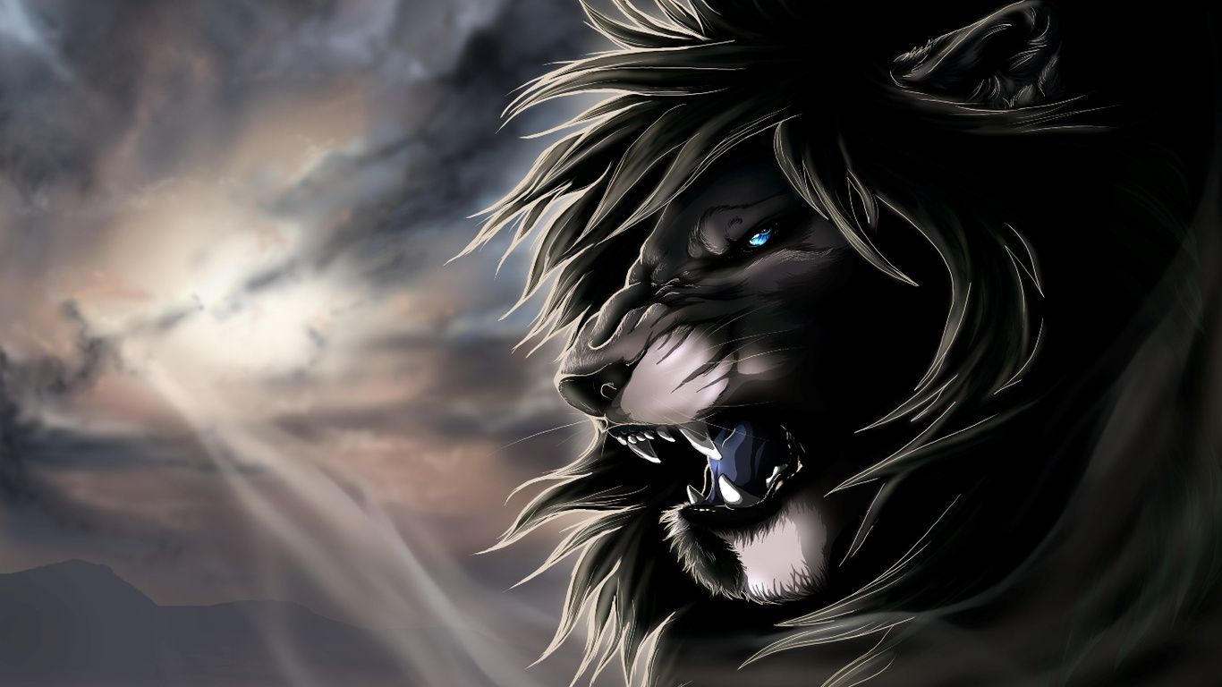 Leone nero ruggente digitale, 1366x768 720p, PC
