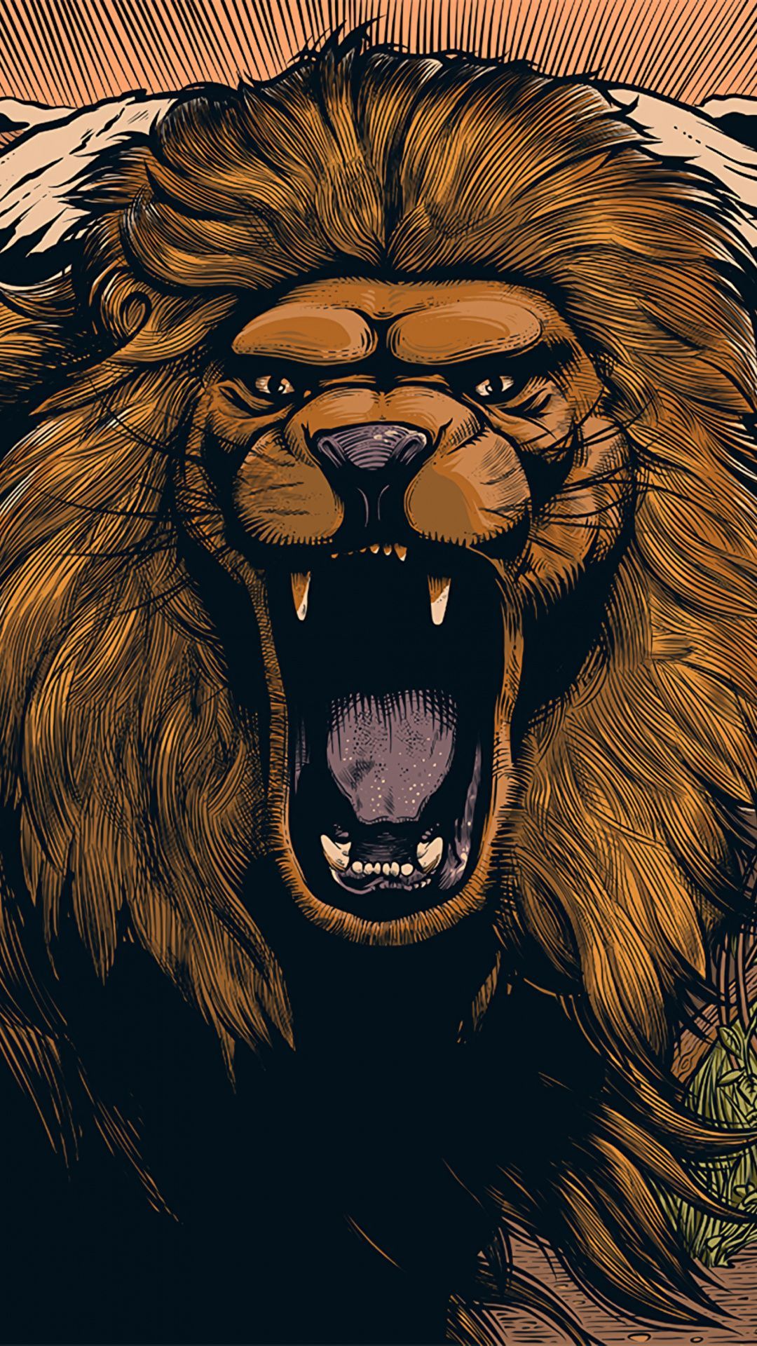 Leone ruggente illustrazione, 1080x1920 Verticale, Galaxy Ultra