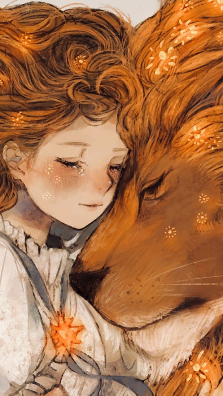 Ragazza e leone fantasy, 720x1280 Verticale, Samsung Galaxy