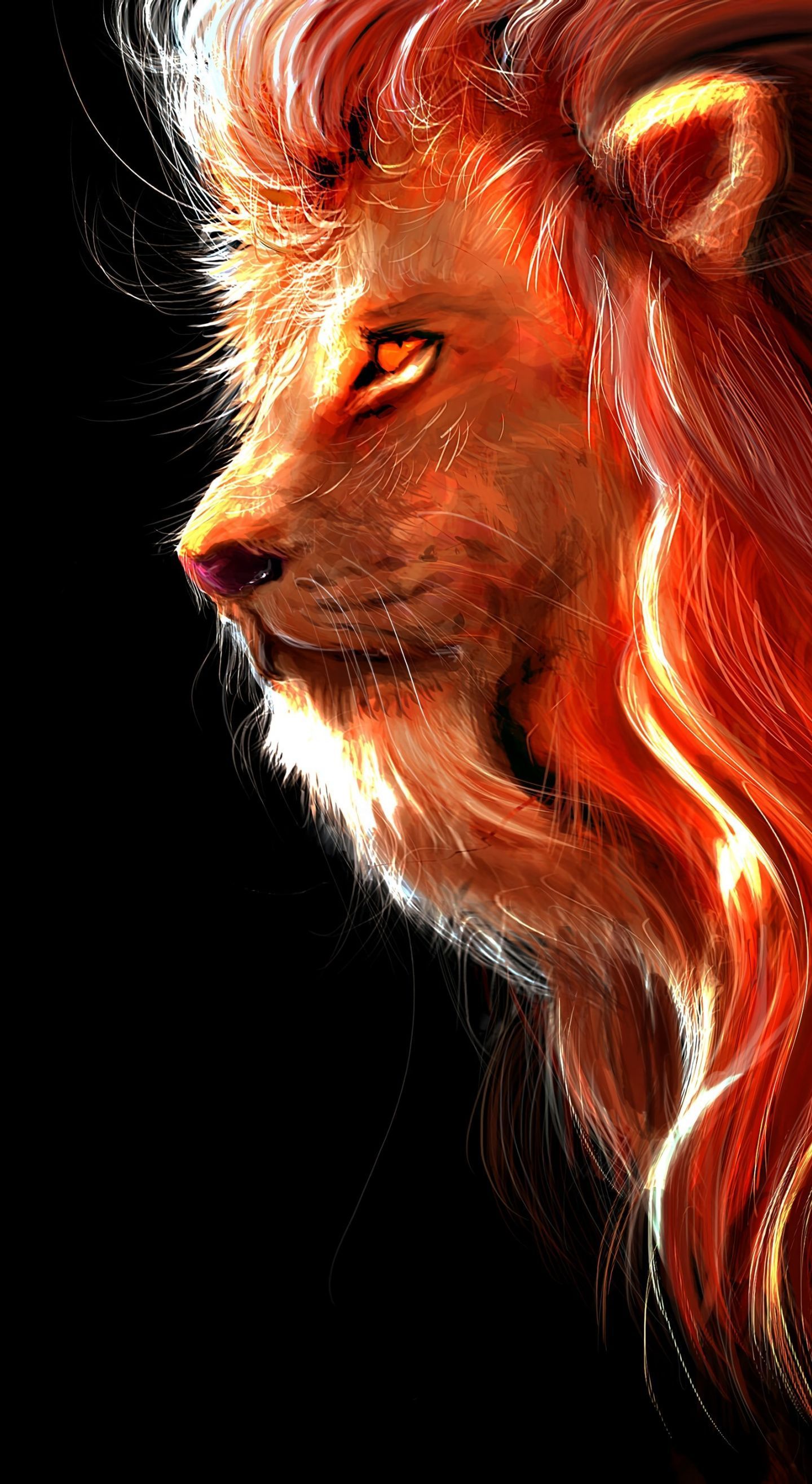 Leone arancione sfondo nero, 1440x2630 Verticale, Galaxy Ultra