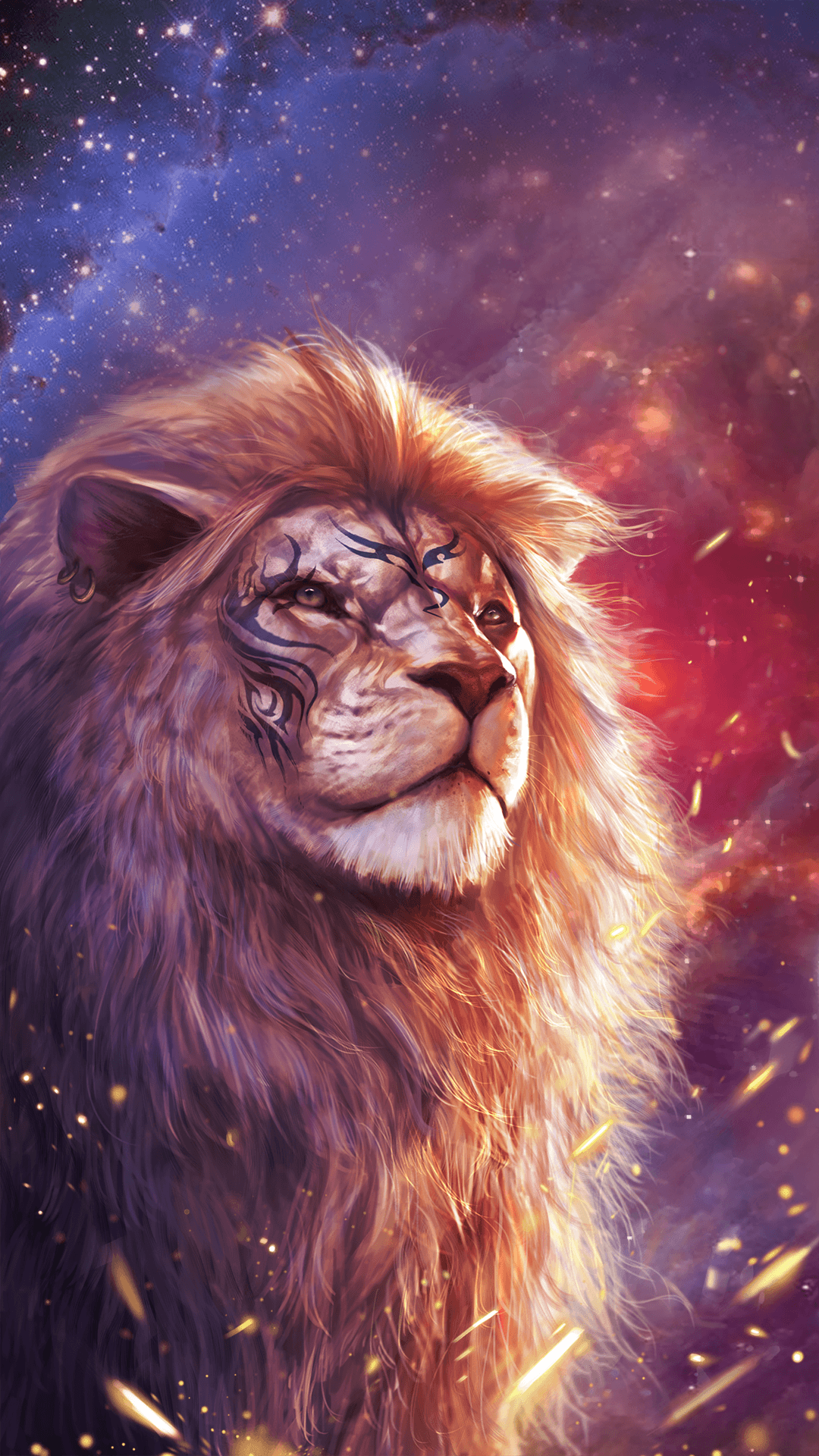 Leone con tatuaggio tribale cosmico, 1080x1920 Full HD Verticale, Samsung Galaxy