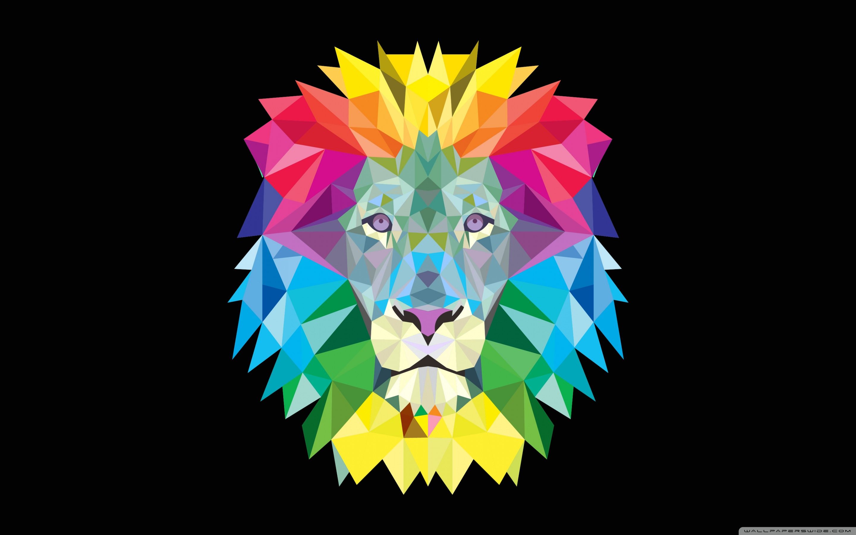 Leone geometrico multicolore su nero, 2880x1800 2K+, Desktop
