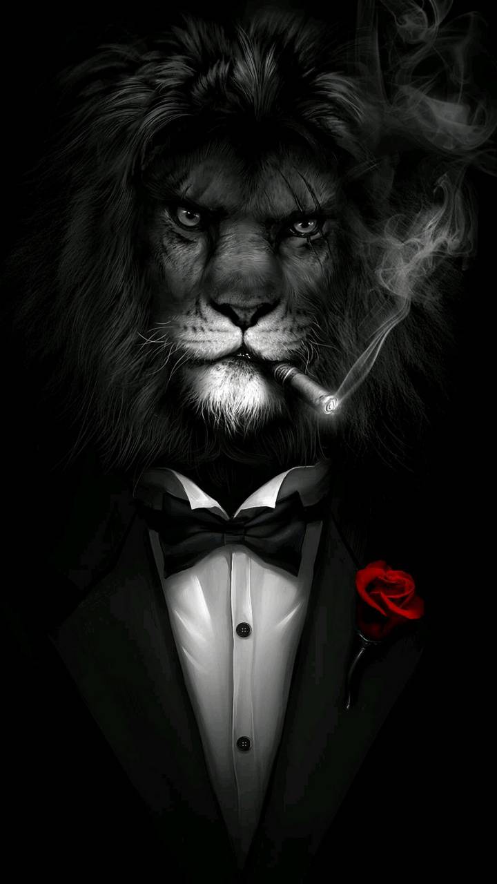 Leone in smoking con sigaro, 720x1280 Full HD Verticale, Smartphone