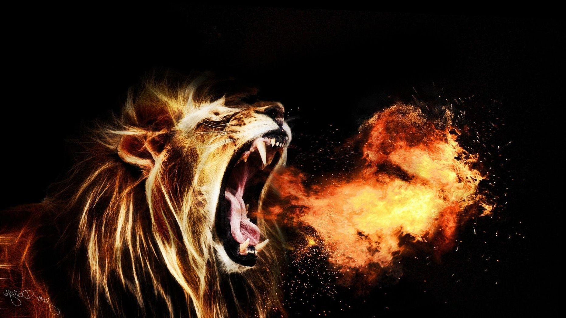 Leone con fuoco fantasy, 1862x1047 900p, PC Desktop