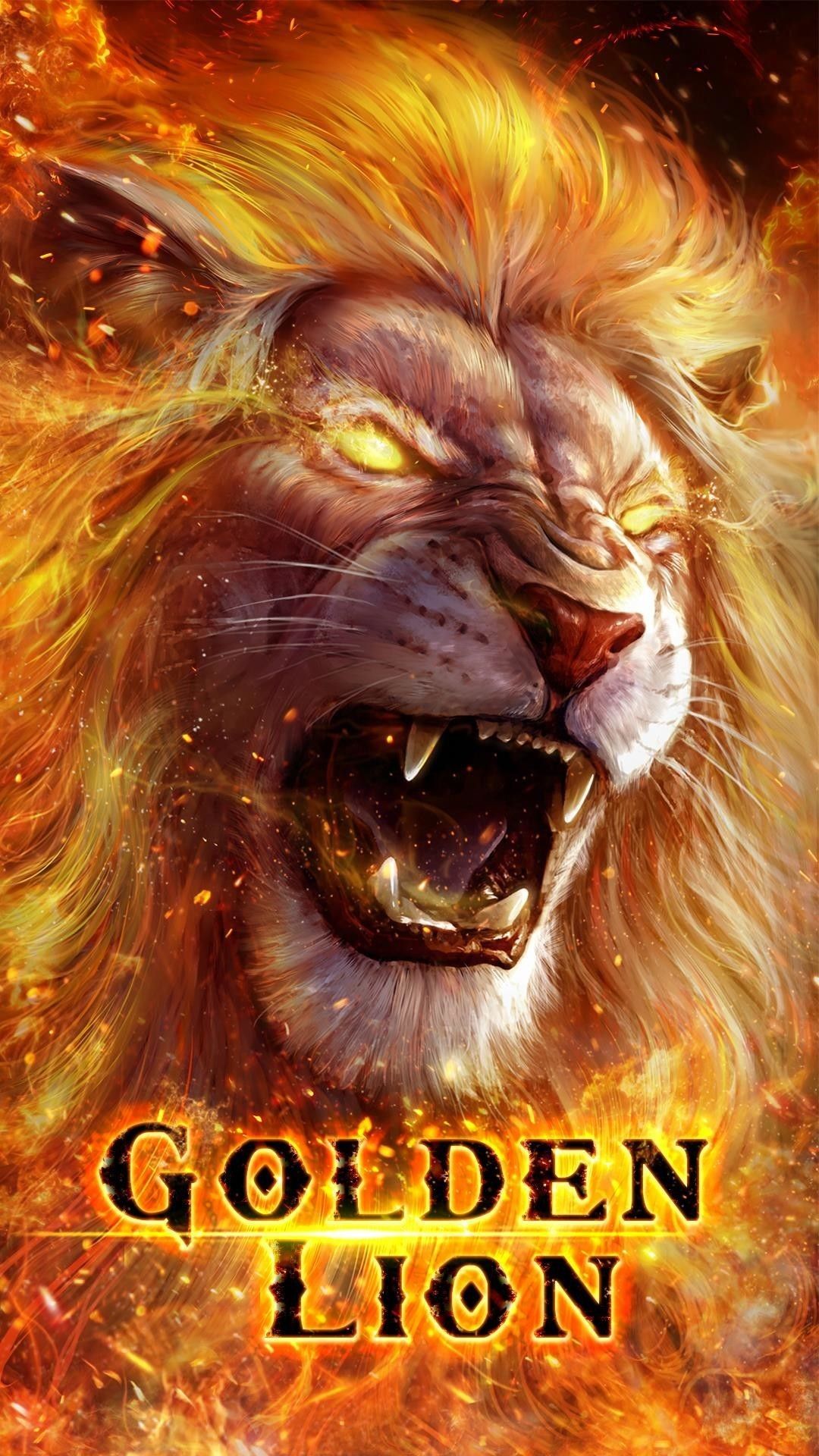 Leone ruggente tra le fiamme, 1080x1920 Verticale, Mobile