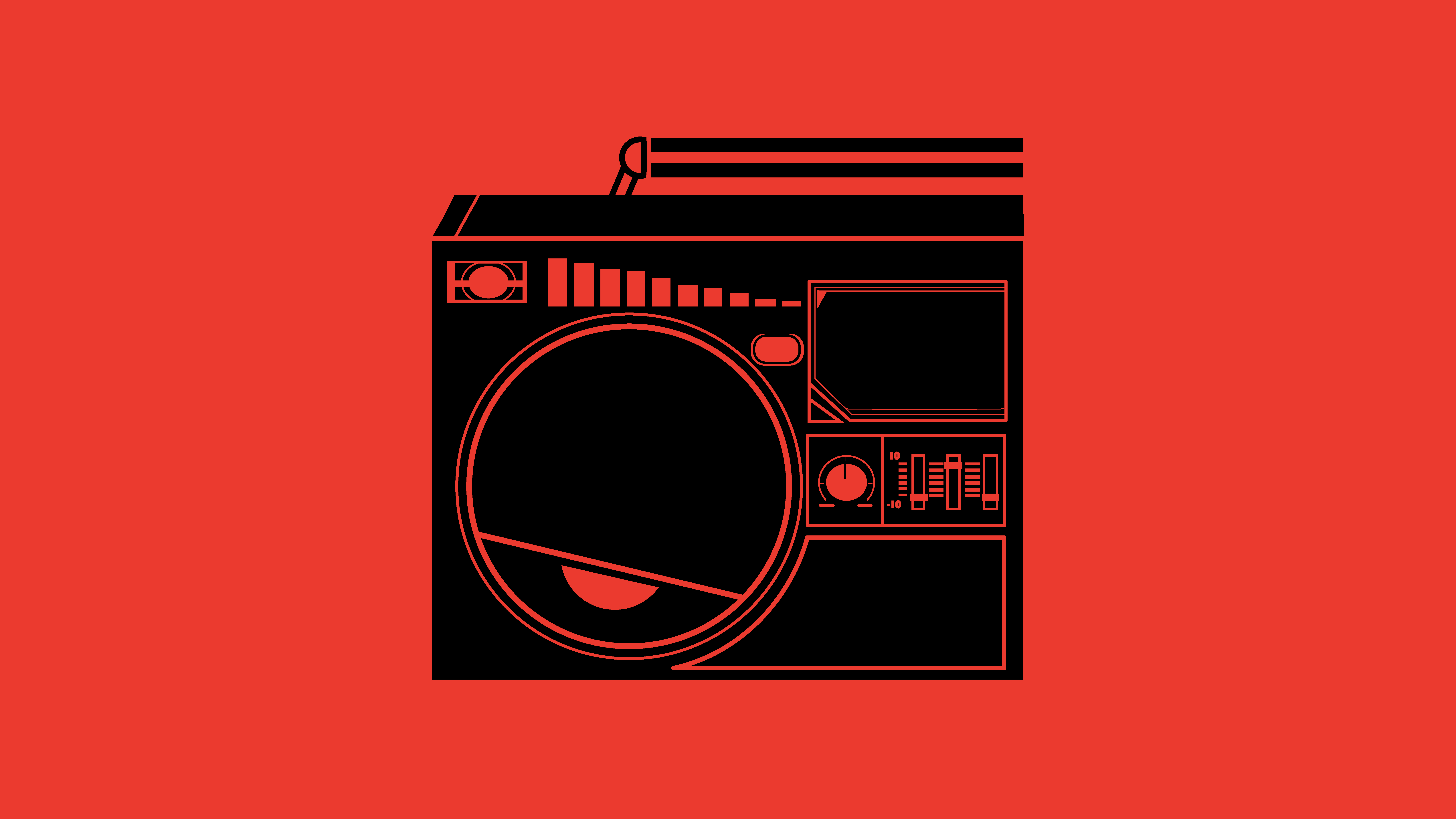 Boombox nero sfondo rosso, 8000x4500 4K Ultra HD, Monitor 4K